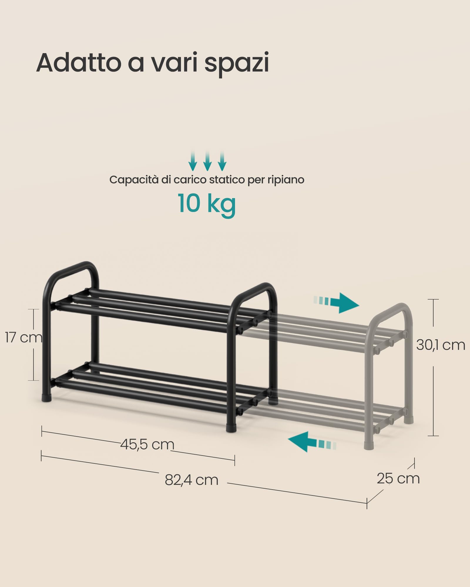 Songmics LMR026BD01 scarpiera espandibile 2 ripiani nera slim