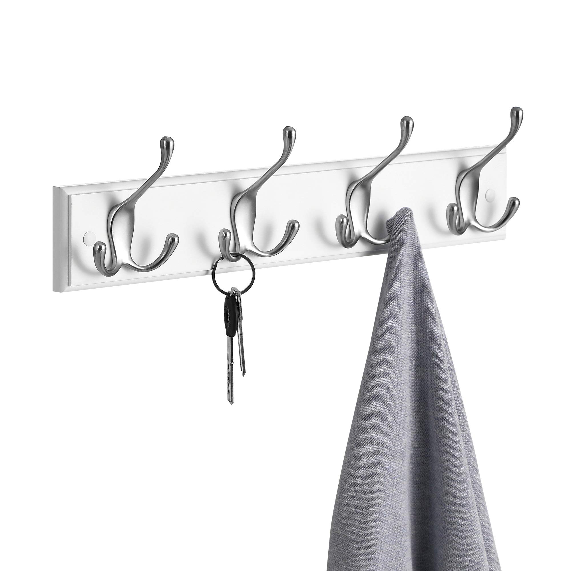 SONGMICS LHR030E01 attaccapanni parete 4 ganci bianco 40x11x7 cm
