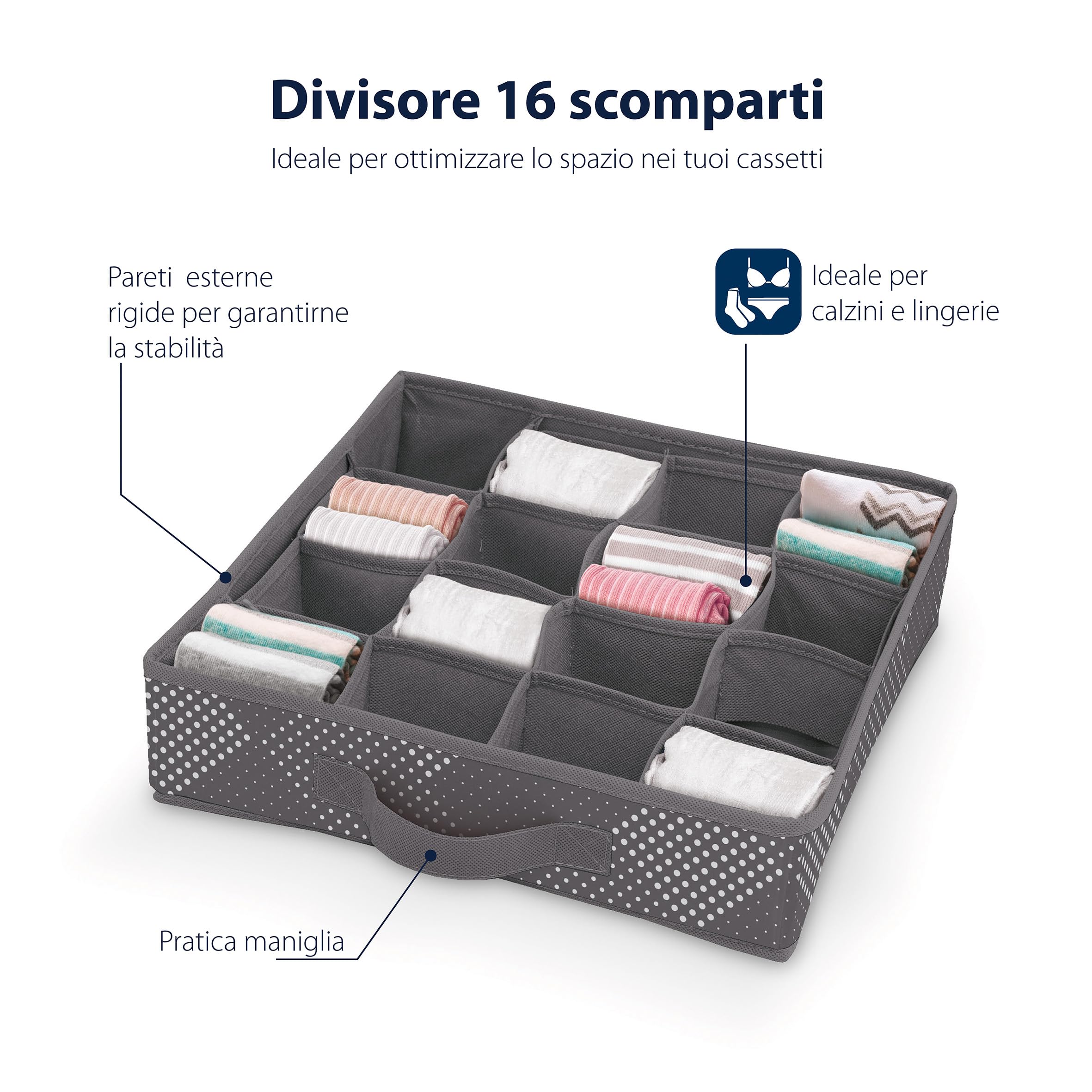 Domo Pak Pixel divisore 16 scomparti 32x32x8 cm poliestere