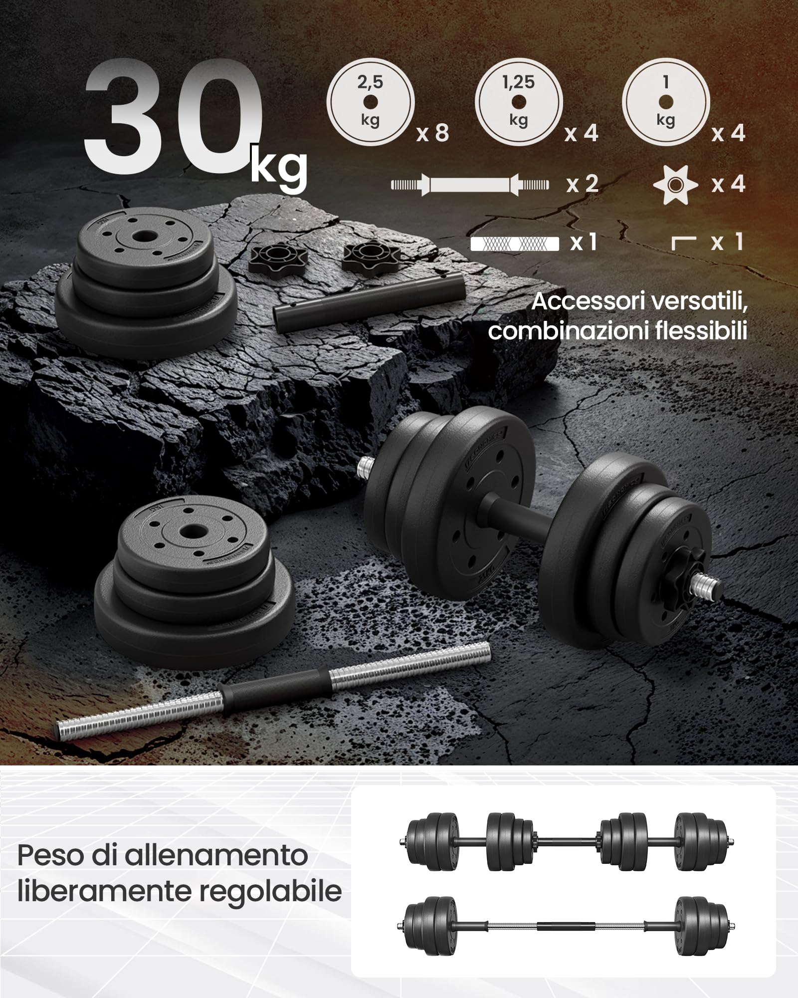 Songmics 2 in 1 Set Manubri 2 x 15 kg Nero Regolabile