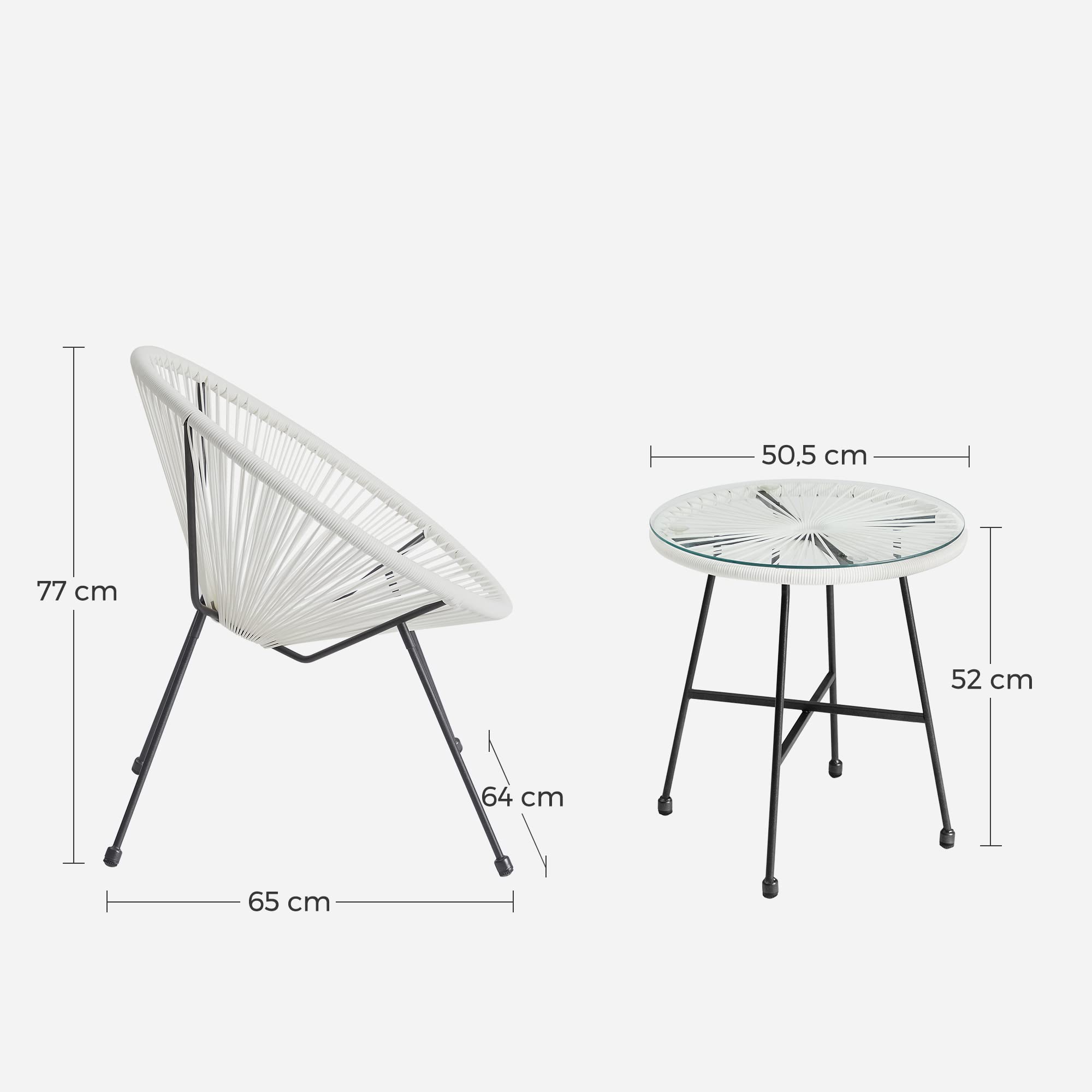 Songmics GGF013W02 Set Giardino Acapulco 3 Pezzi Bianco