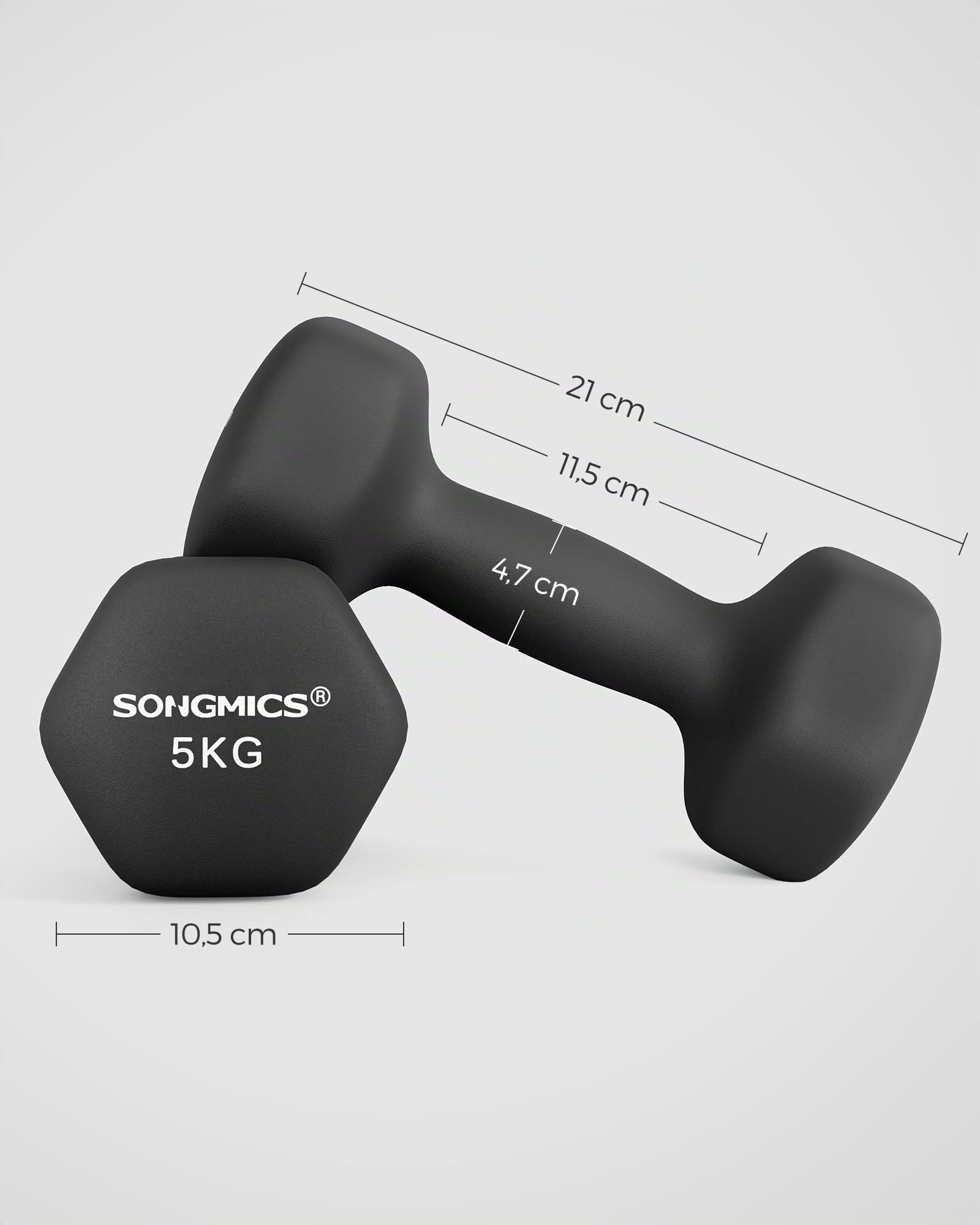 Songmics set 2 manubri esagonali 2x5 kg neri vinile