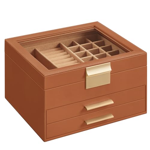 Songmics Gisella JBC239K01 portagioie vetro marrone 3 livelli