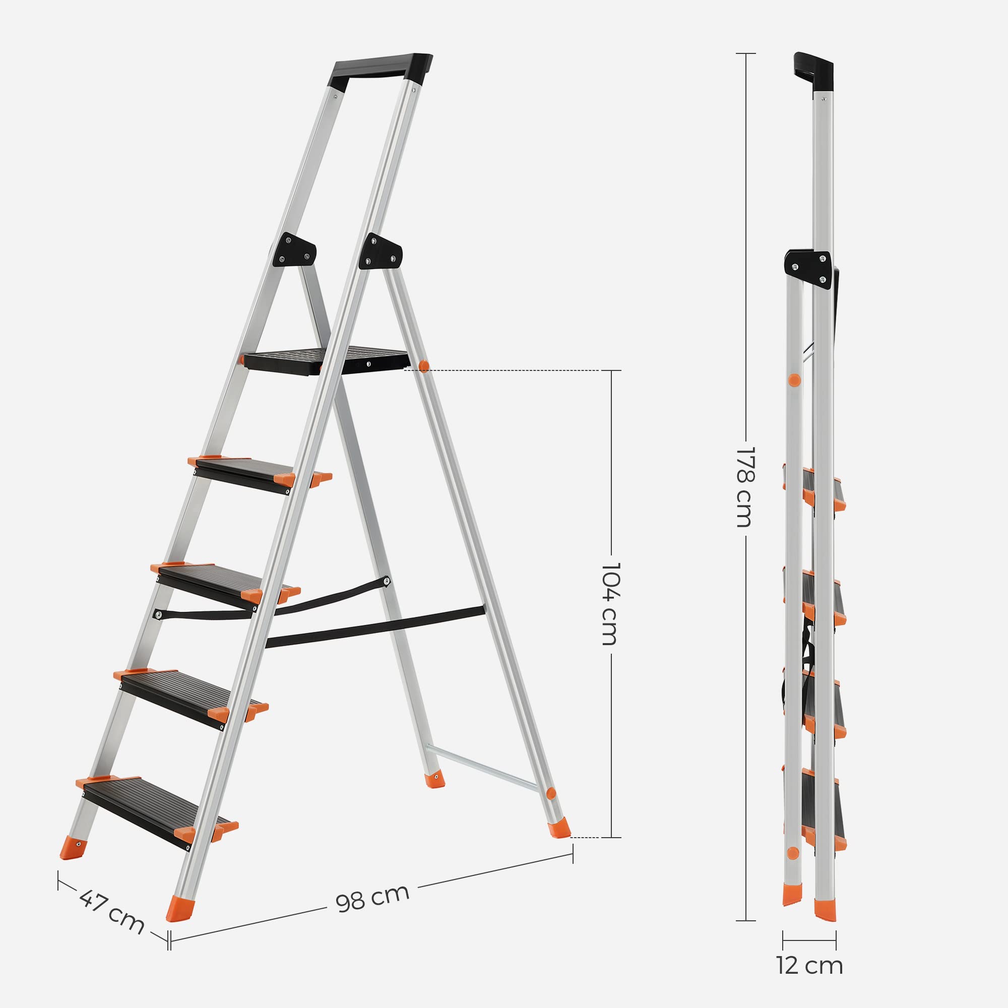 Songmics GLT05BK Scaletta 5 Gradini Nero-Arancione