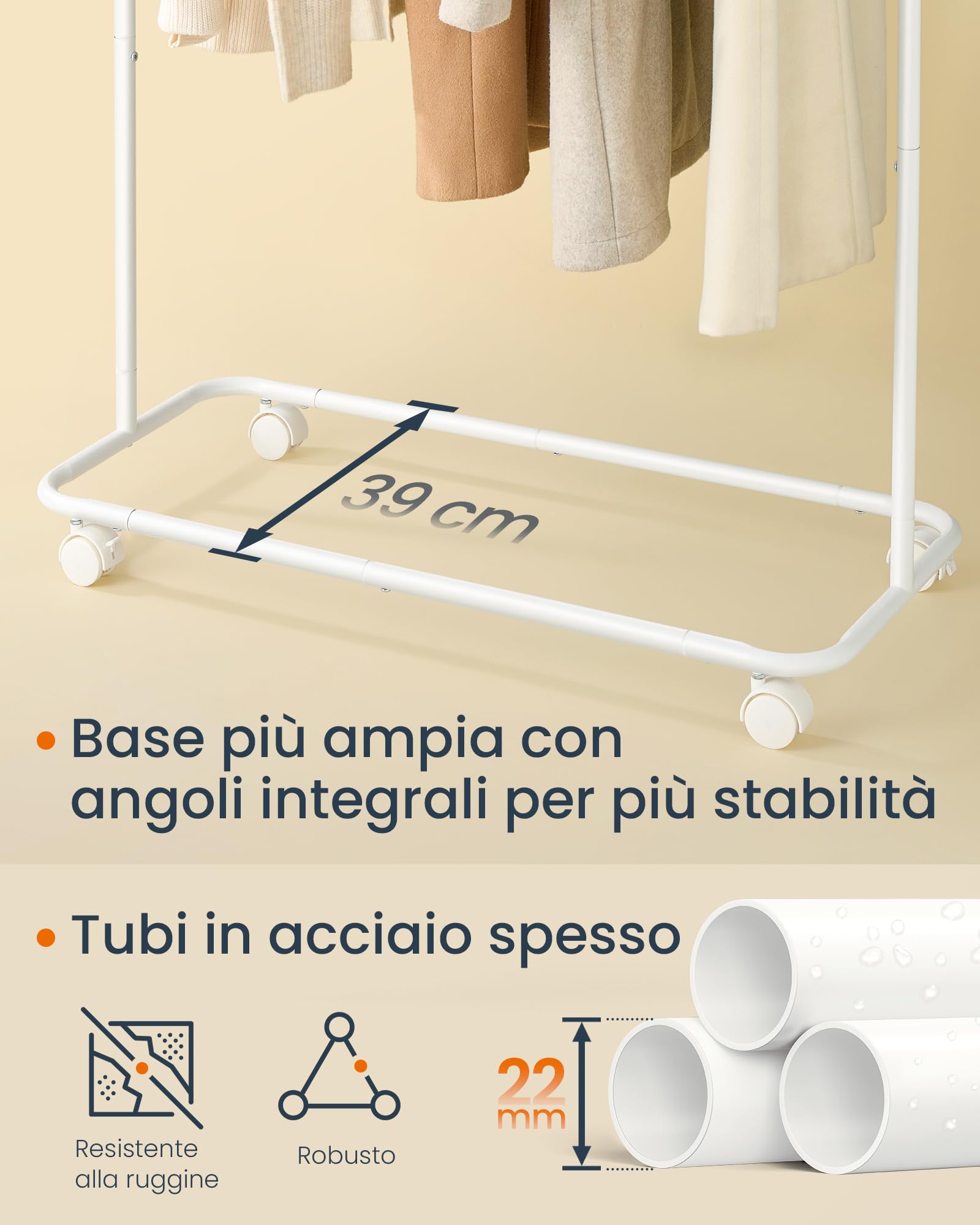 Songmics HSR170W01 stand appendiabiti bianco con ruote 30 kg