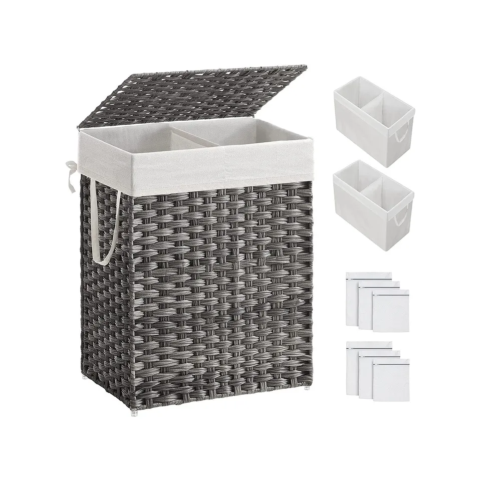 Songmics Cesto Portabiancheria Doppio 90L Grigio con Coperchio
