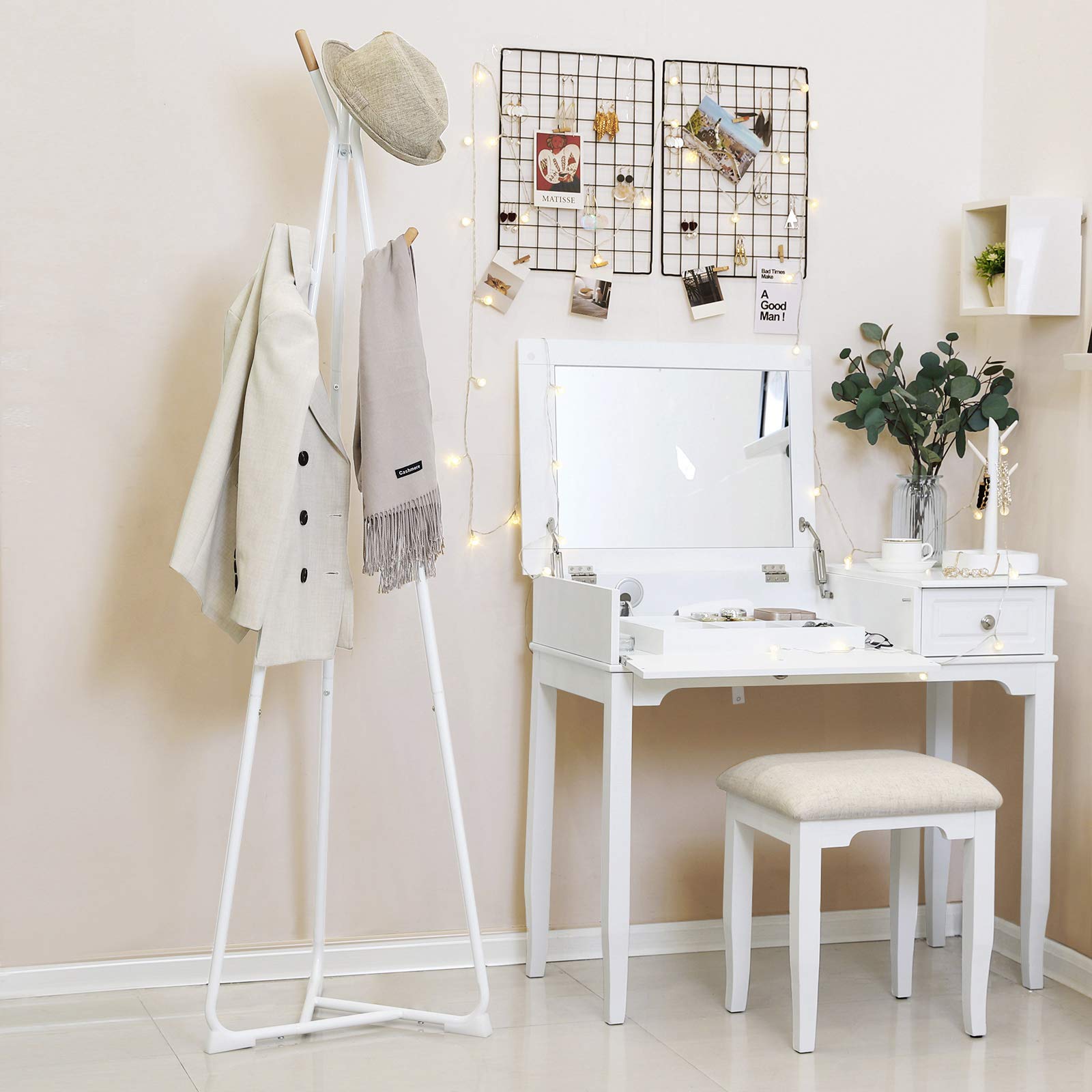 Songmics RCR15WY appendiabiti ad albero bianco 9 ganci legno
