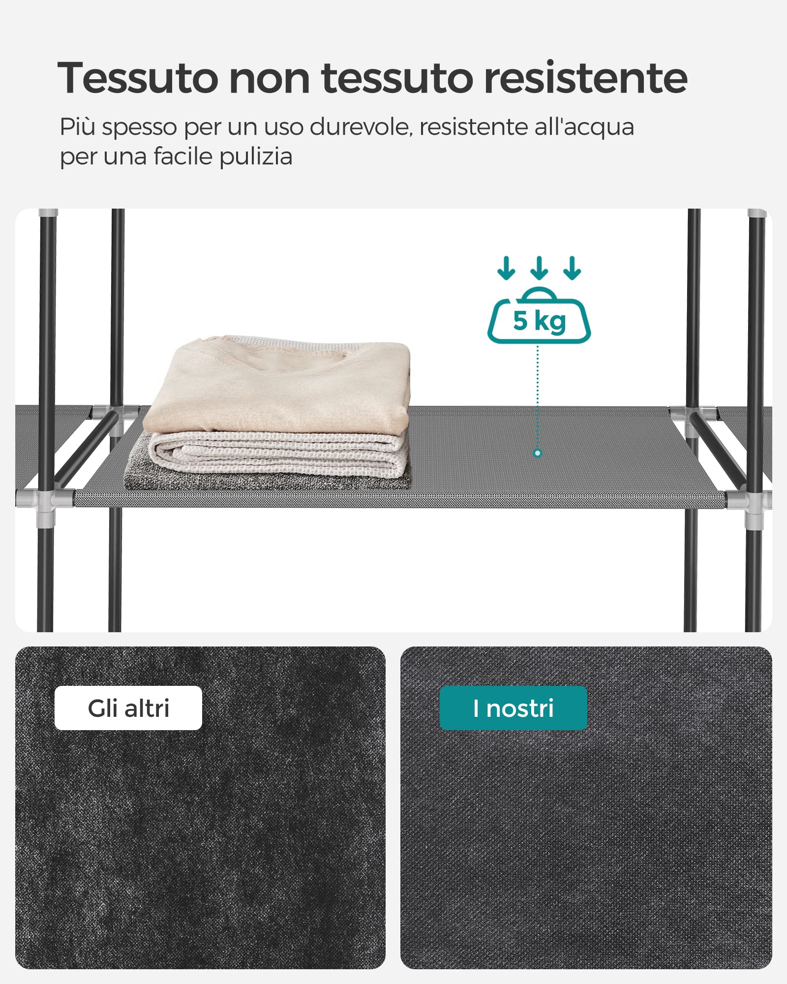 Songmics RYG008G02 armadio tessuto 2 colonne grigio 127 cm