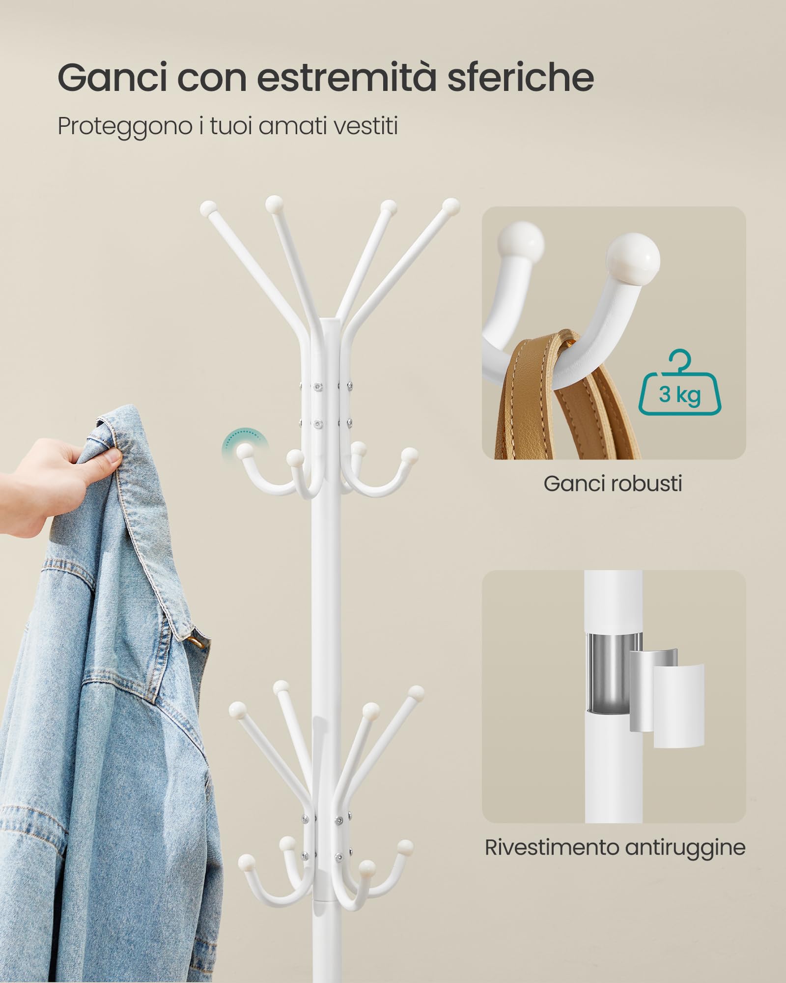 Songmics RCR081WC01 appendiabiti terra Bianco Nuvola 16 ganci