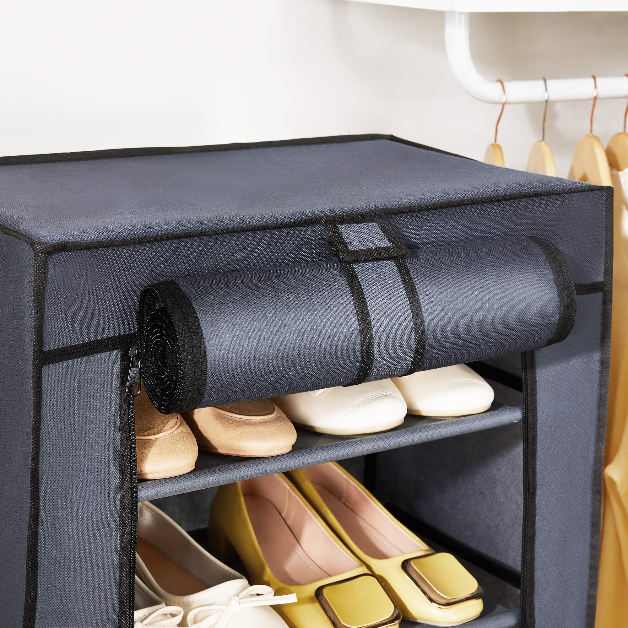 Songmics RXJ024G02 scarpiera 7 ripiani grigia con copertura antipolvere