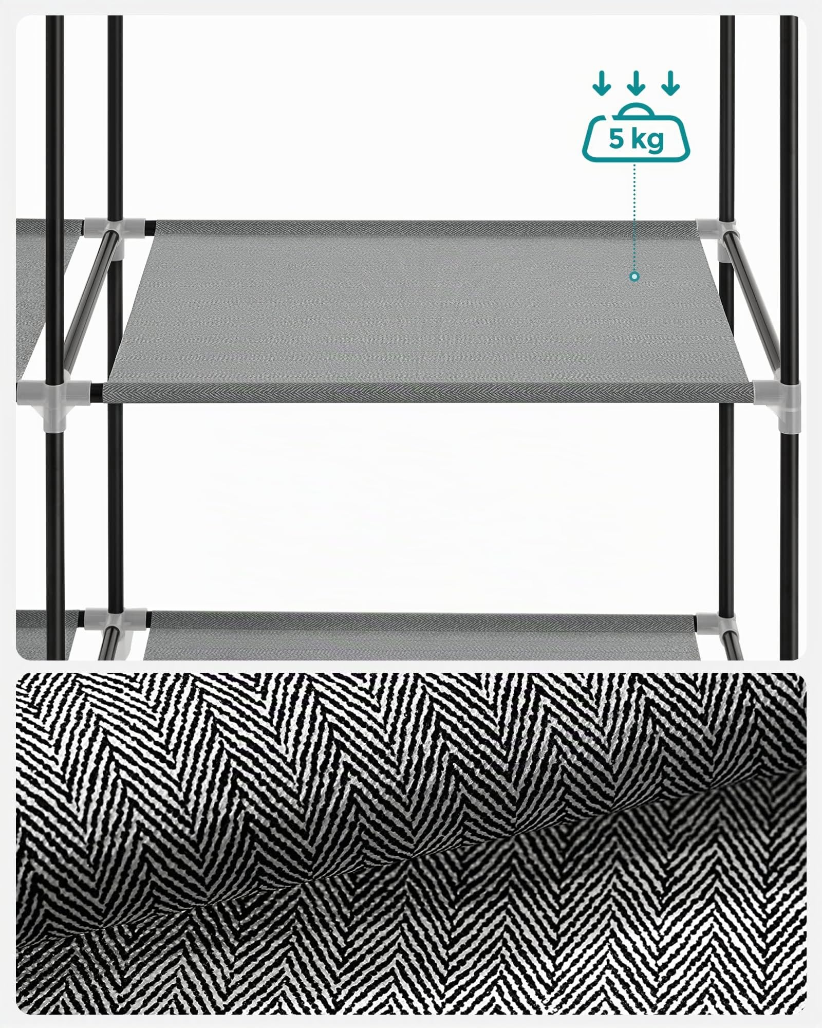 Songmics Guardaroba in Tessuto 45x105x168 Grigio Antipolvere Zigzag