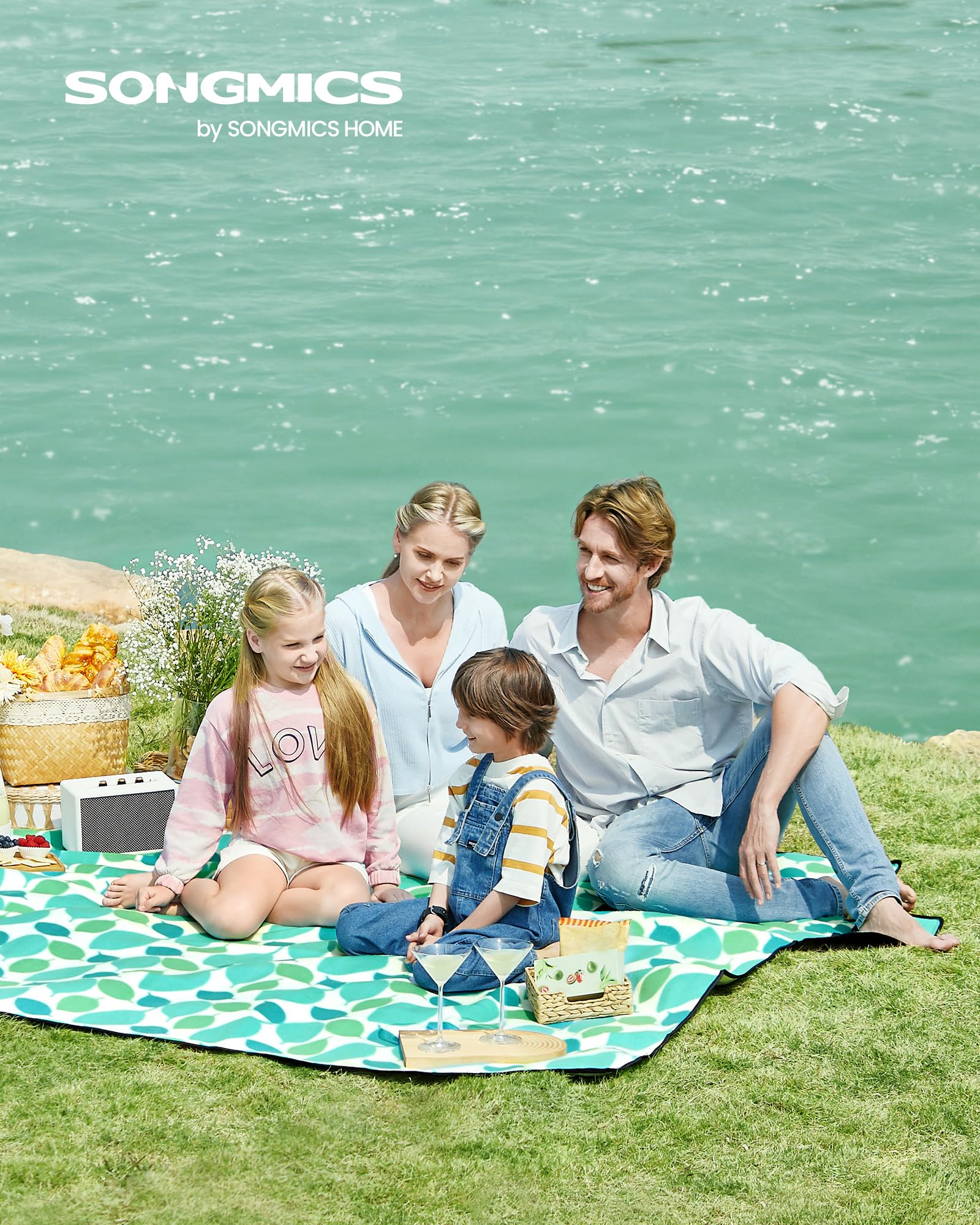Songmics GCM78Y coperta picnic 200x200 foglie impermeabile