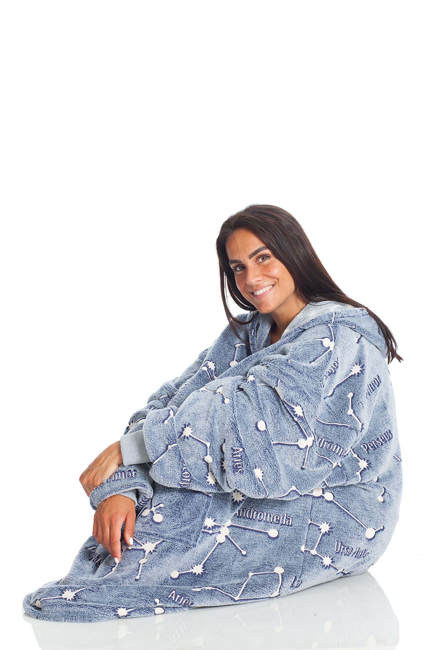 Kanguru Felpa Coperta Cappuccio Stelle Blu Glow 90x95