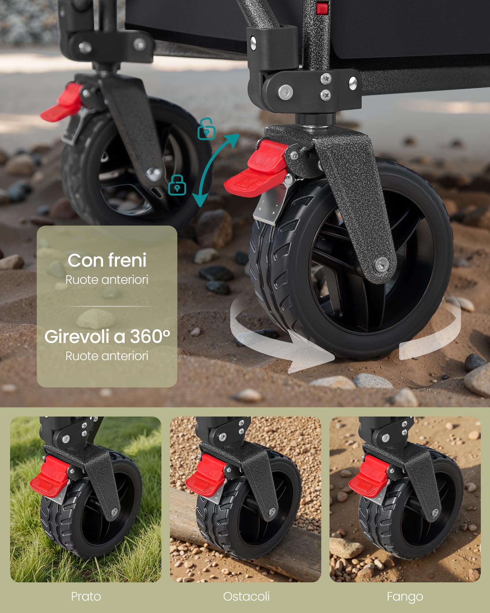 Songmics GFW115B01 carrello spiaggia pieghevole nero 150L 150 kg