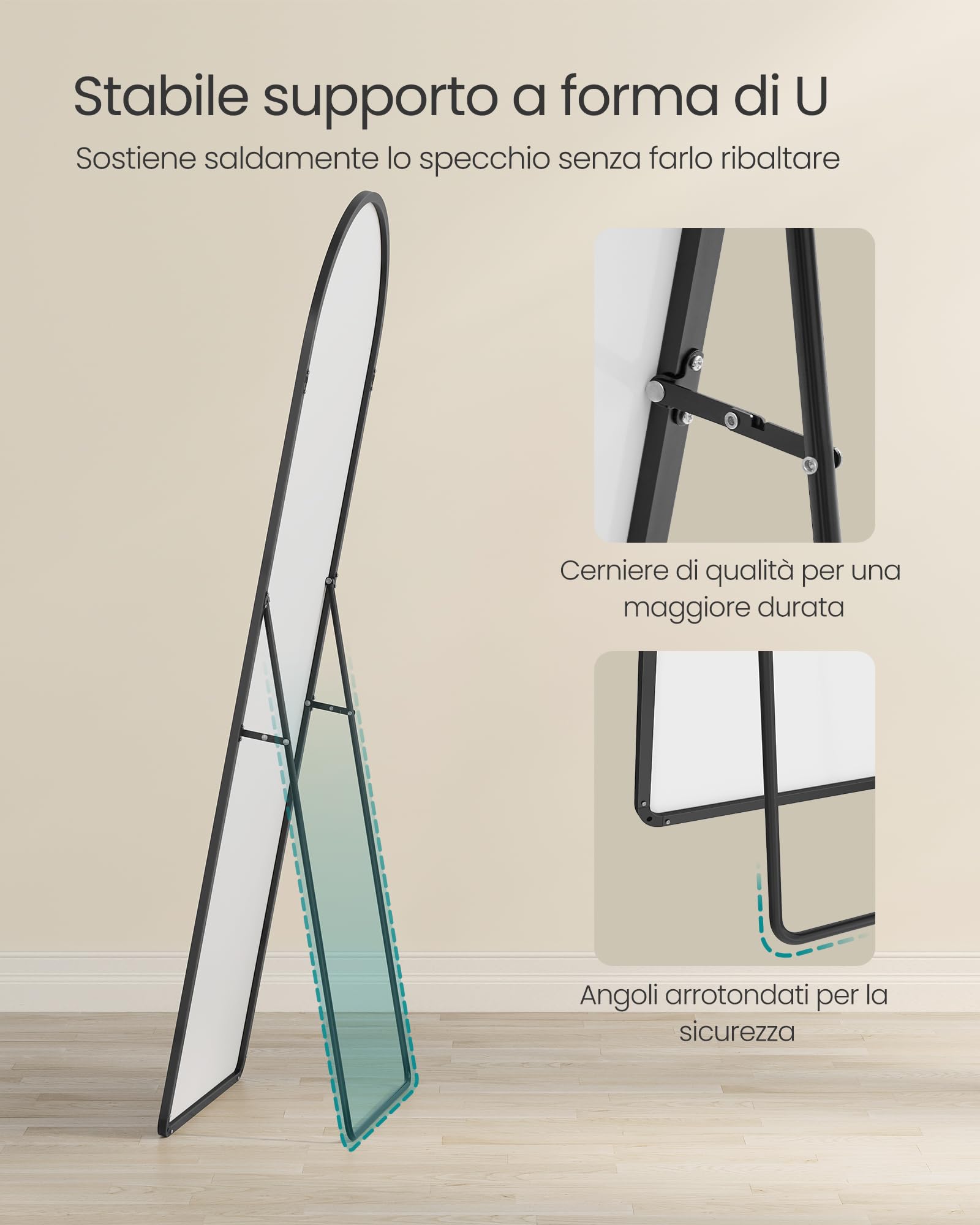 Songmics LFM051BD01 Specchio Intero Arco 160x50 Nero Vetro