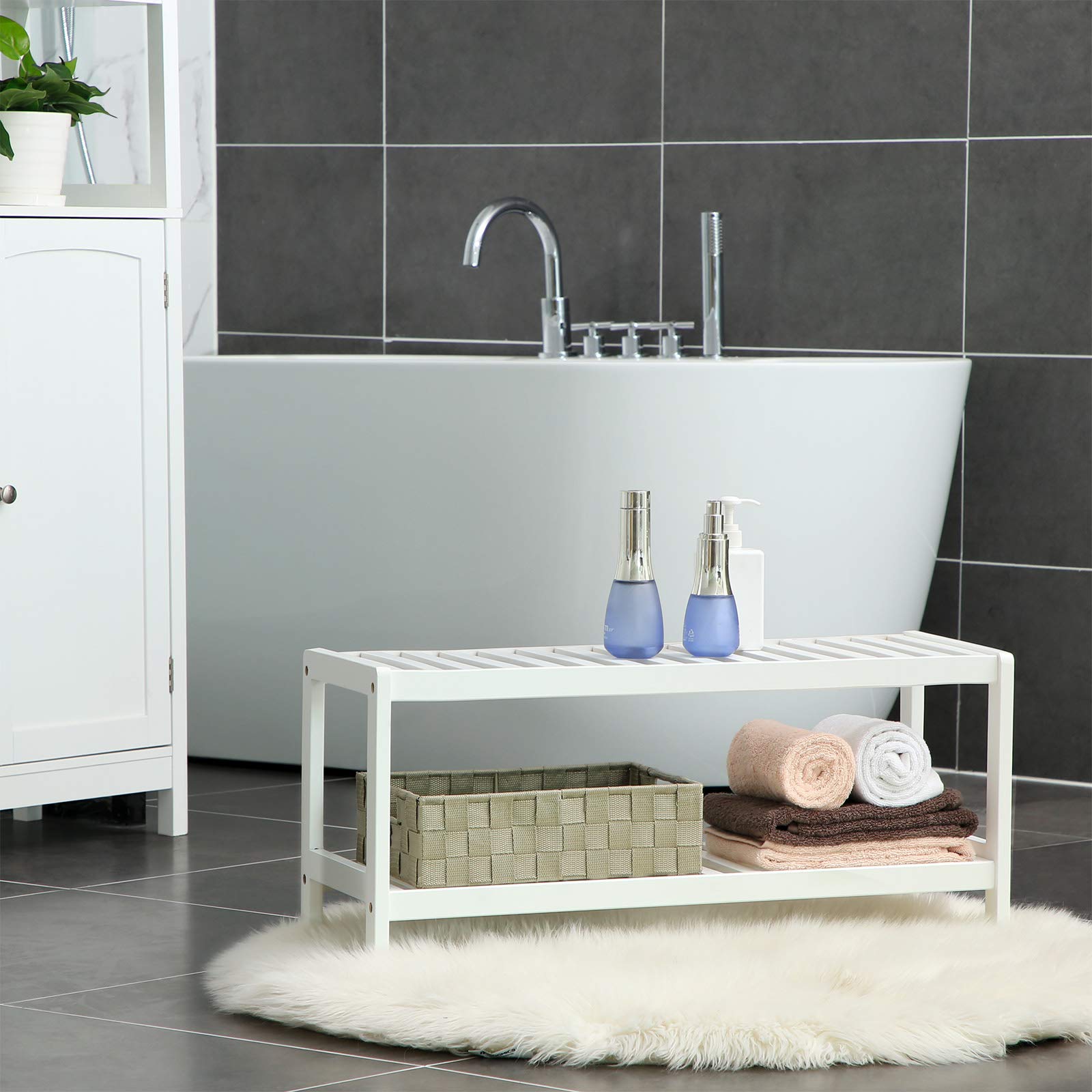 Songmics LBS02WT Scarpiera 2 Ripiani Bianco Bambù