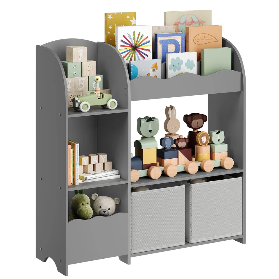 Songmics scaffale portagiochi bambini grigio con 2 box