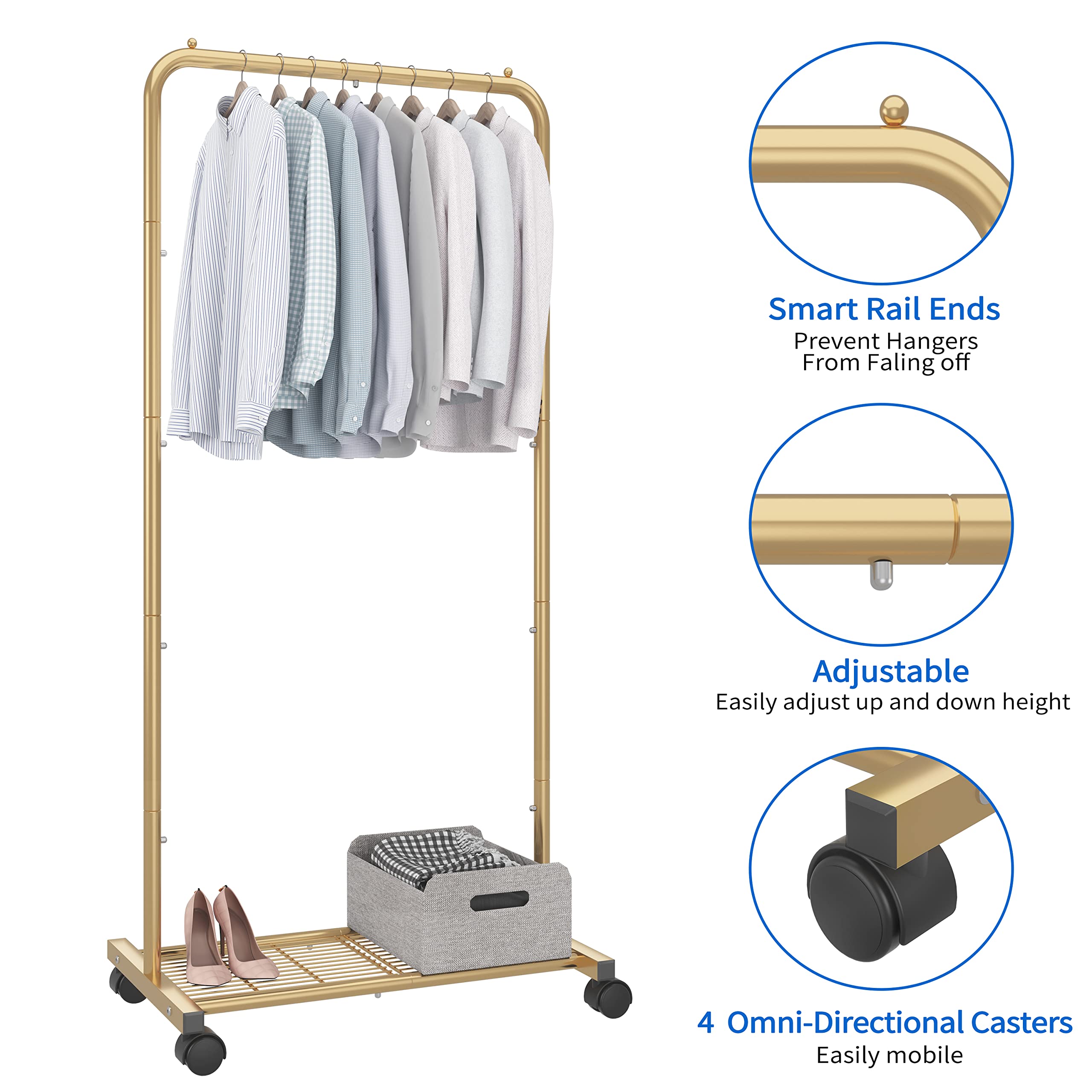 Simple Trending Standard stender appendiabiti oro con ruote