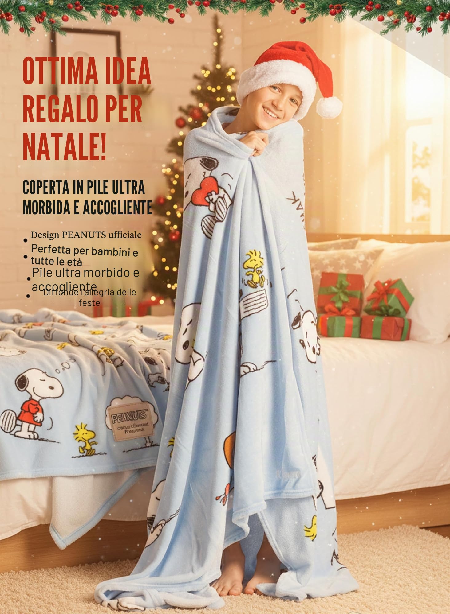 Lavatelli Kanguru Snoopy coperta pile celeste 130x170 calda