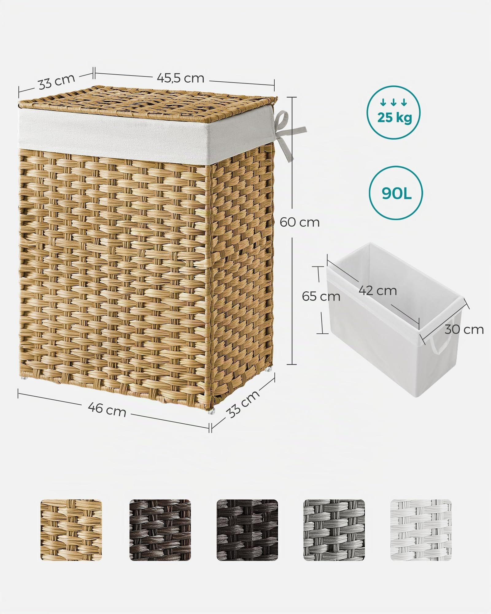 Songmics LCB51NL Cesto Portabiancheria 90L Naturale