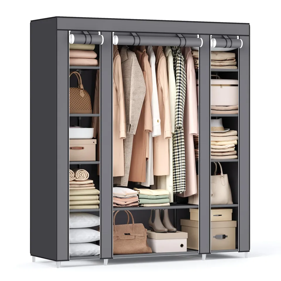 Songmics LSF03G armadio tessuto 150x45x175 cm grigio 12 ripiani