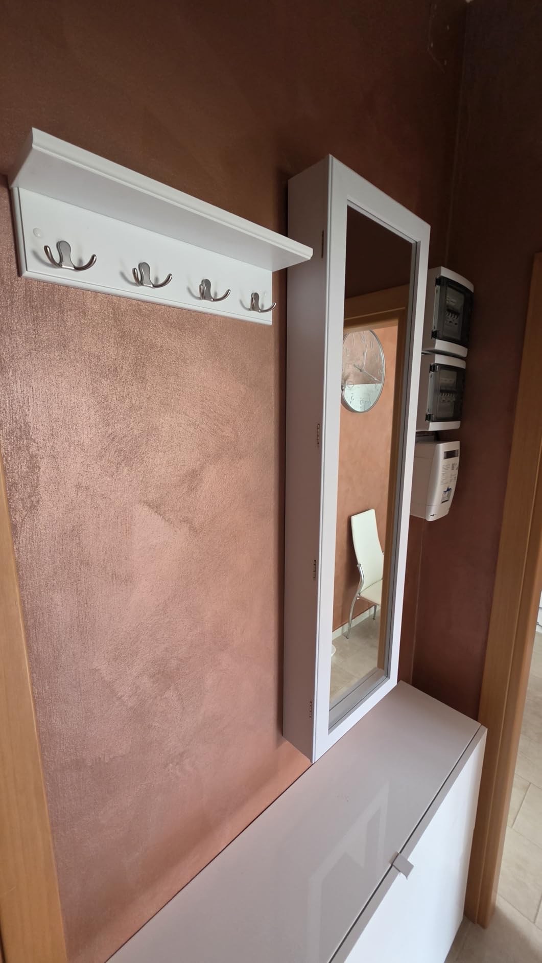 Songmics LHR42WT appendiabiti parete bianco 40 cm con mensola 4 ganci