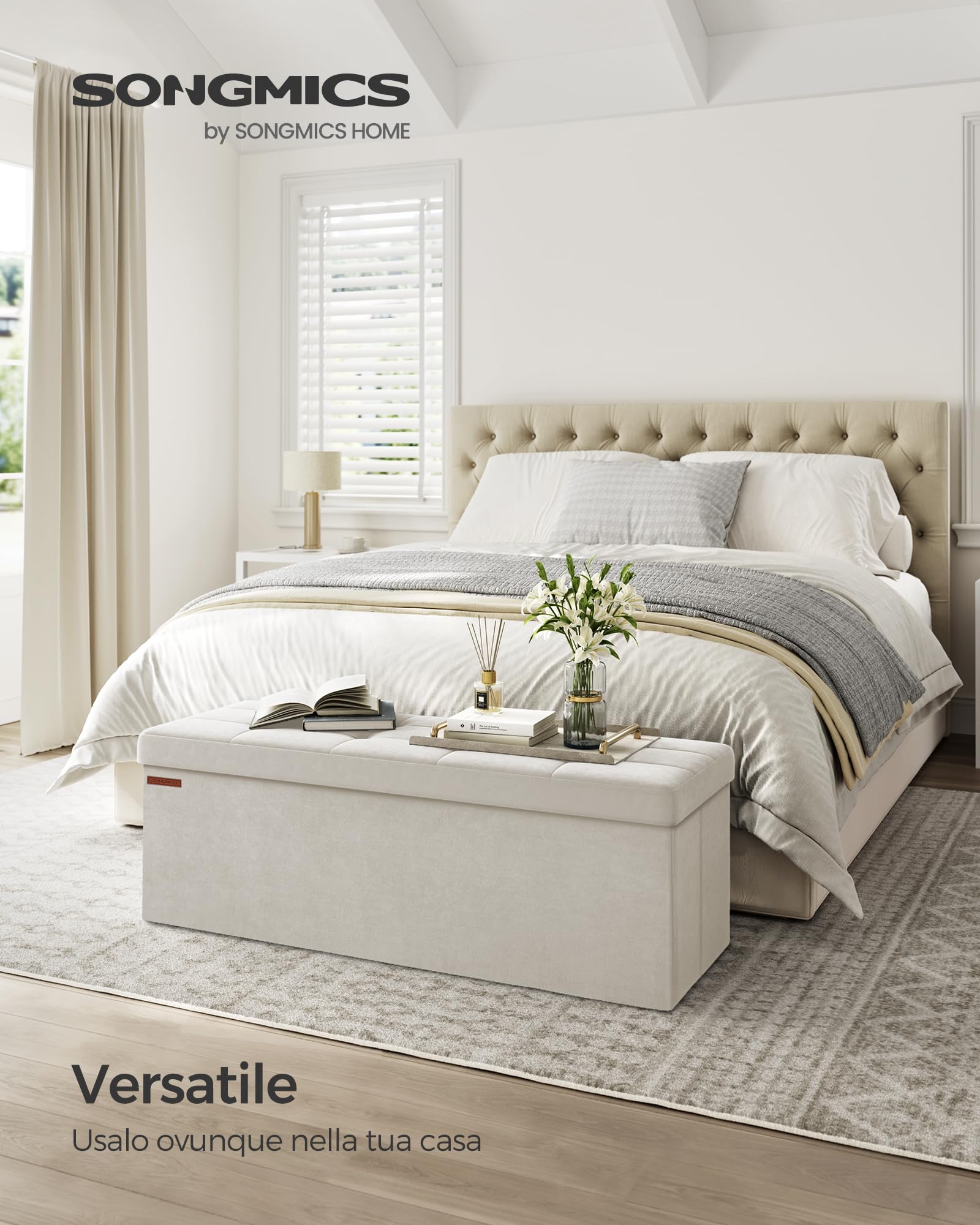 Songmics LSF277W01 pouf contenitore Bianco Crema 110 cm 131 L
