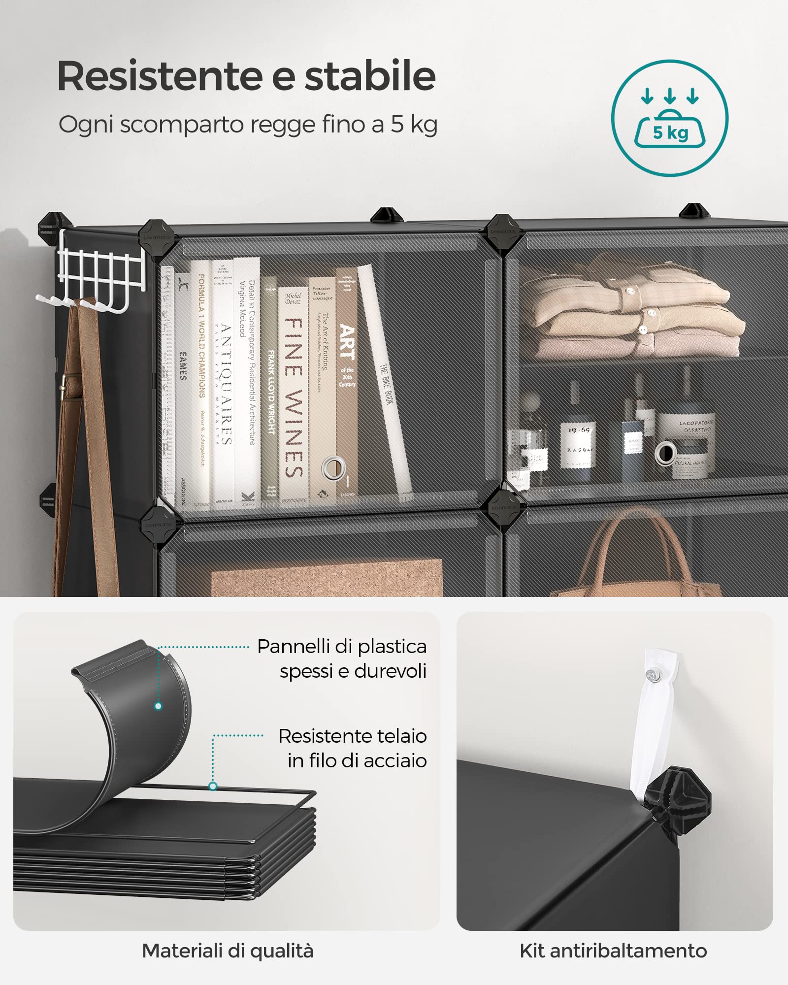 Songmics LPC033B01 scarpiera 6 scomparti nero 24 paia antipolvere