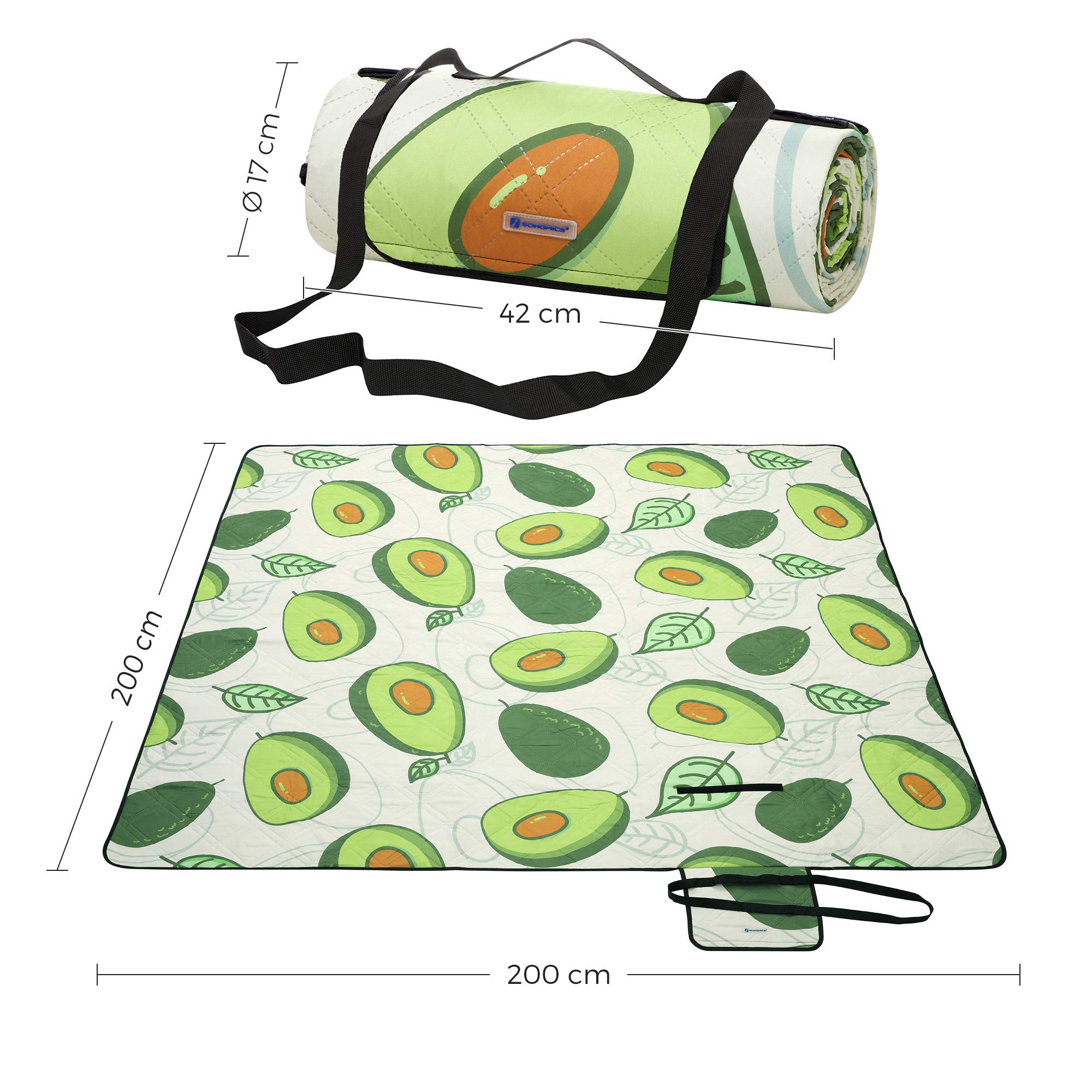 Songmics GCM087C03 coperta picnic 200x200 cm motivo avocado