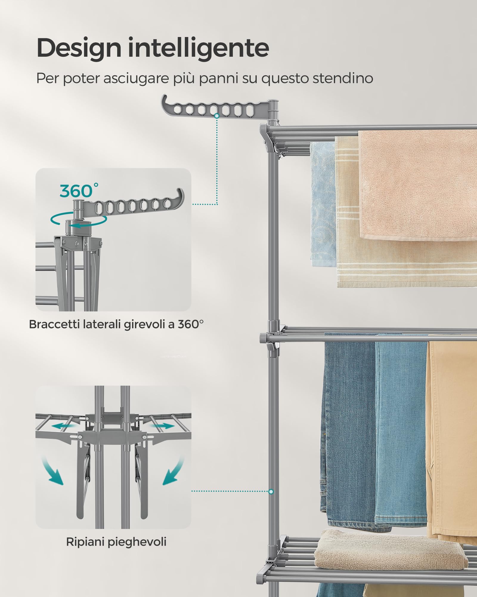 Songmics LLR701G01 stendibiancheria 4 livelli grigio con ruote