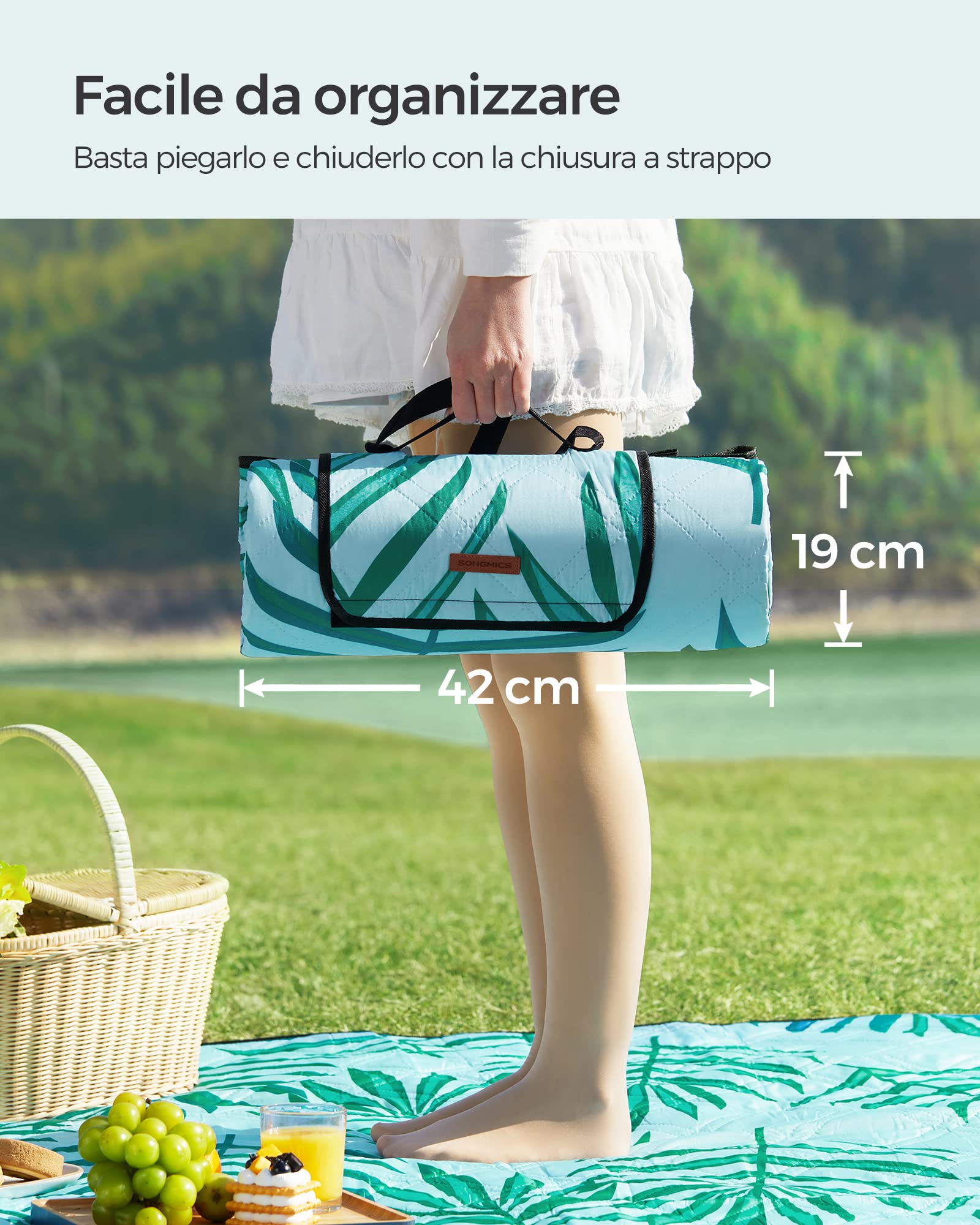 Songmics GCM001Q03 coperta picnic 300x200 cm azzurra impermeabile