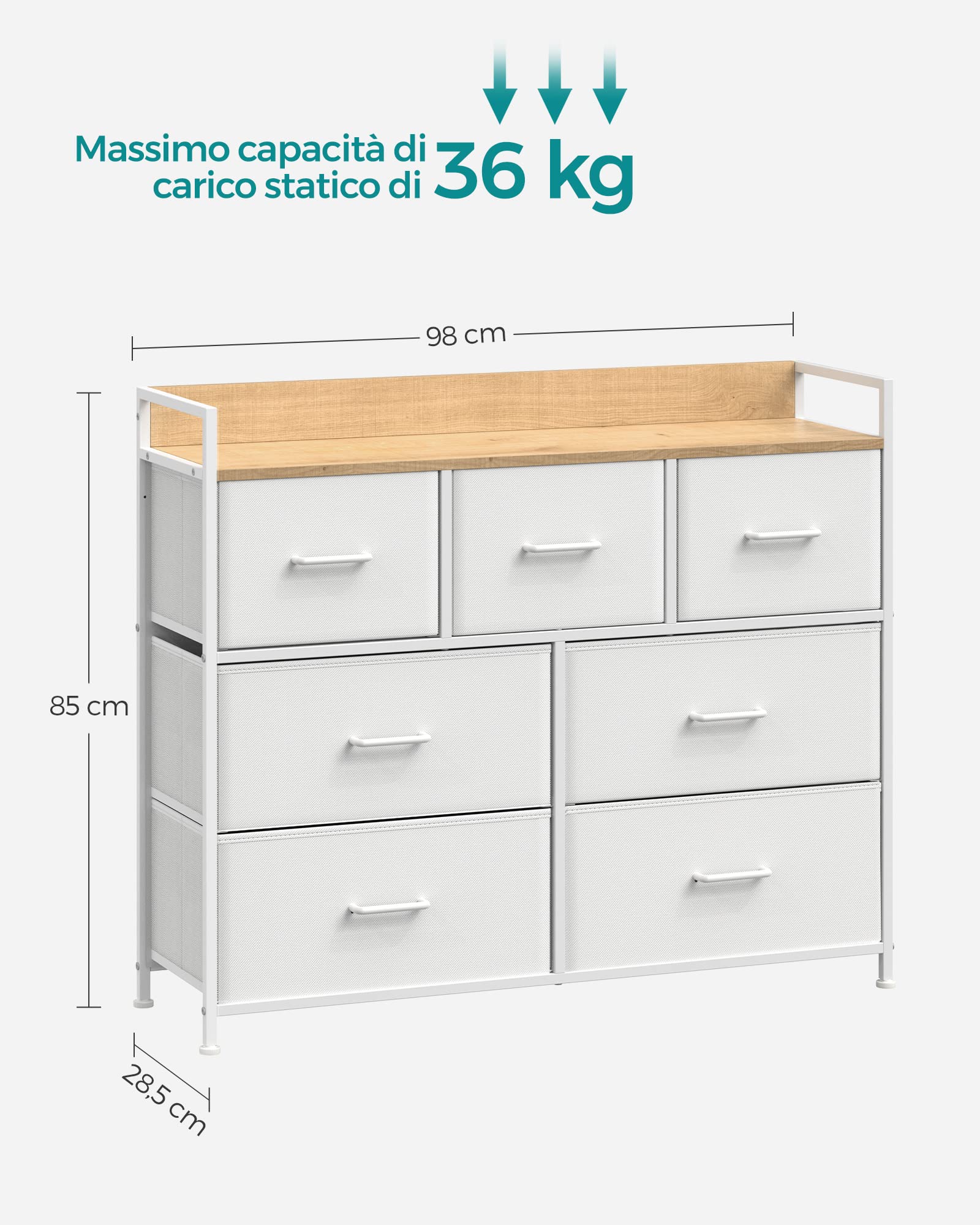 Songmics LTS523W57 Cassettiera 7 Cassetti Tessuto Bianco Nuvola