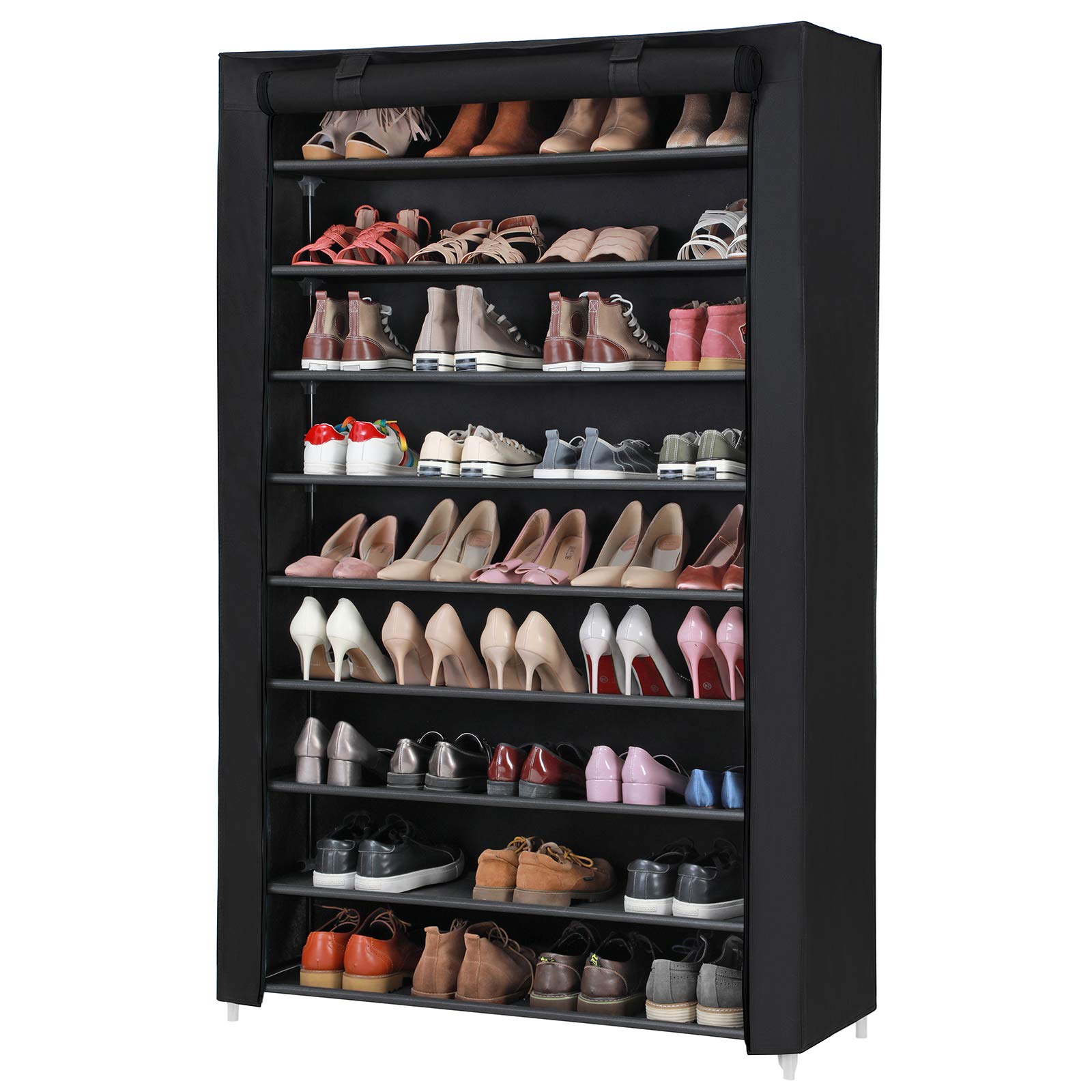 SONGMICS RXJ00HV1 Scarpiera 10 Ripiani Nero 45 Paia antipolvere