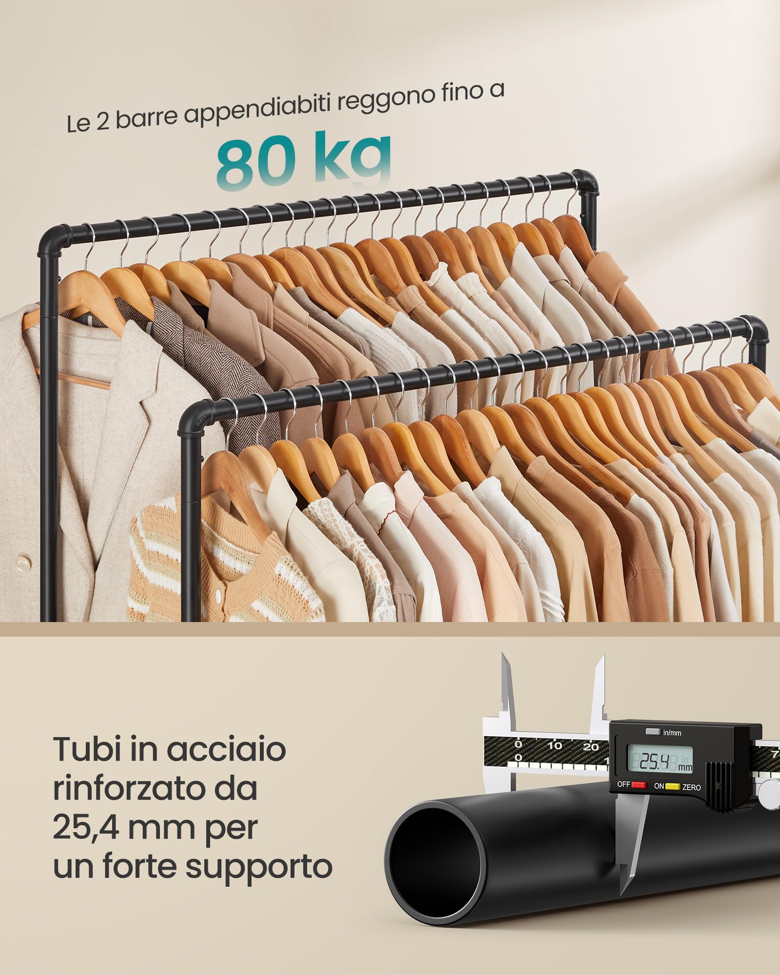 Songmics HSR60B stand appendiabiti doppia barra nero 110 kg