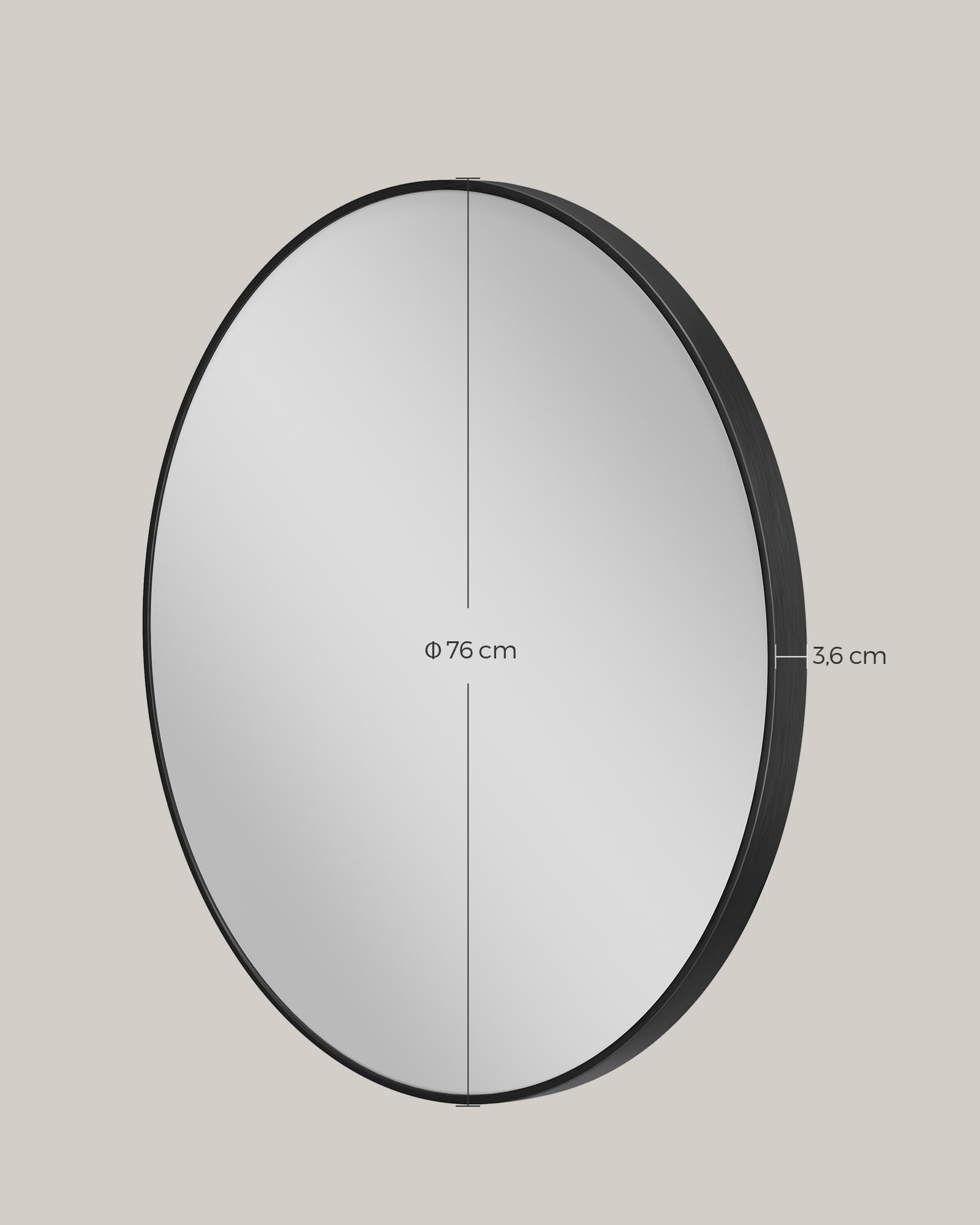 Songmics Berit LWM103B01 specchio rotondo nero 76 cm alluminio