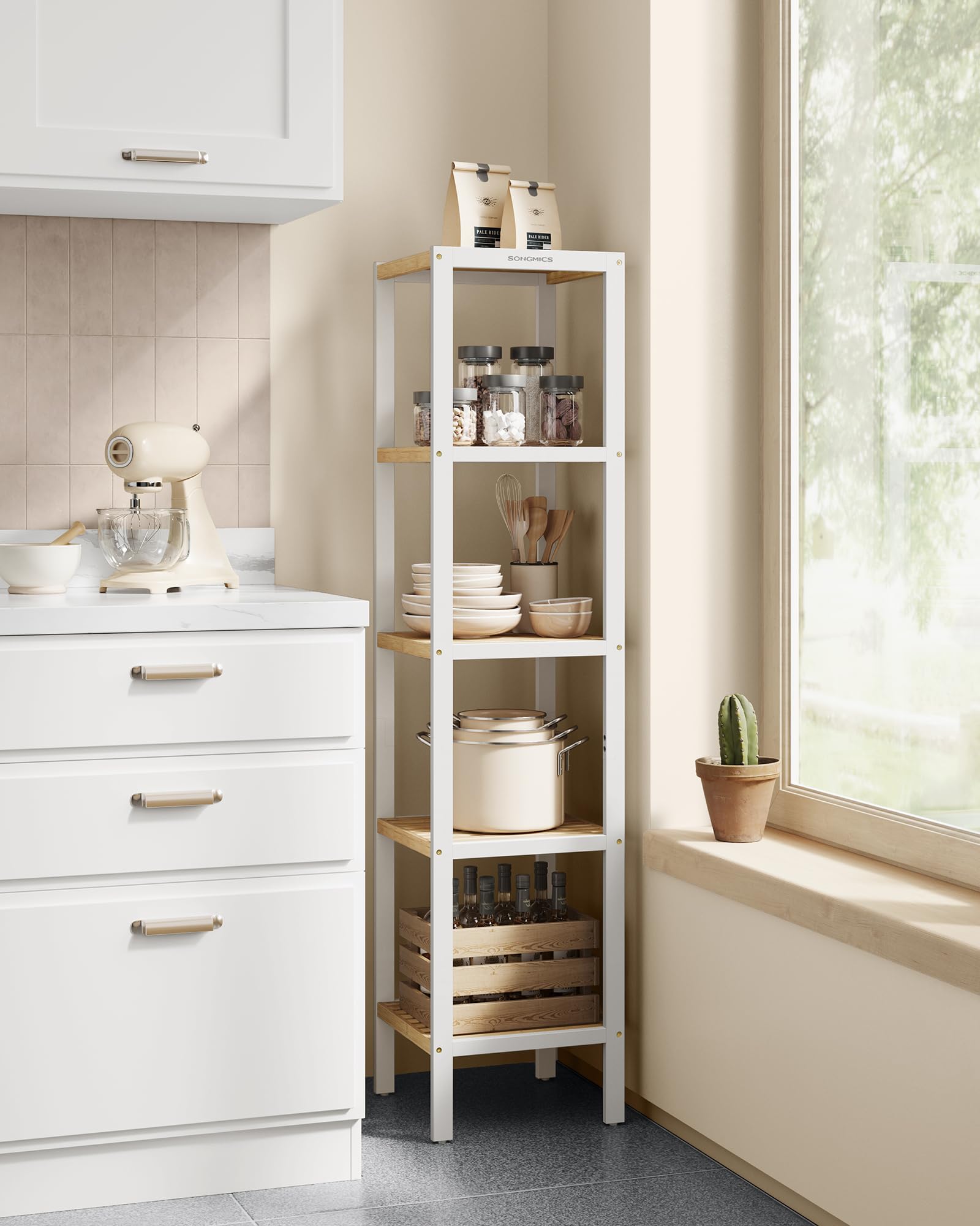 Songmics BCB055N01 scaffale bambù 5 ripiani 33x33x146 cm