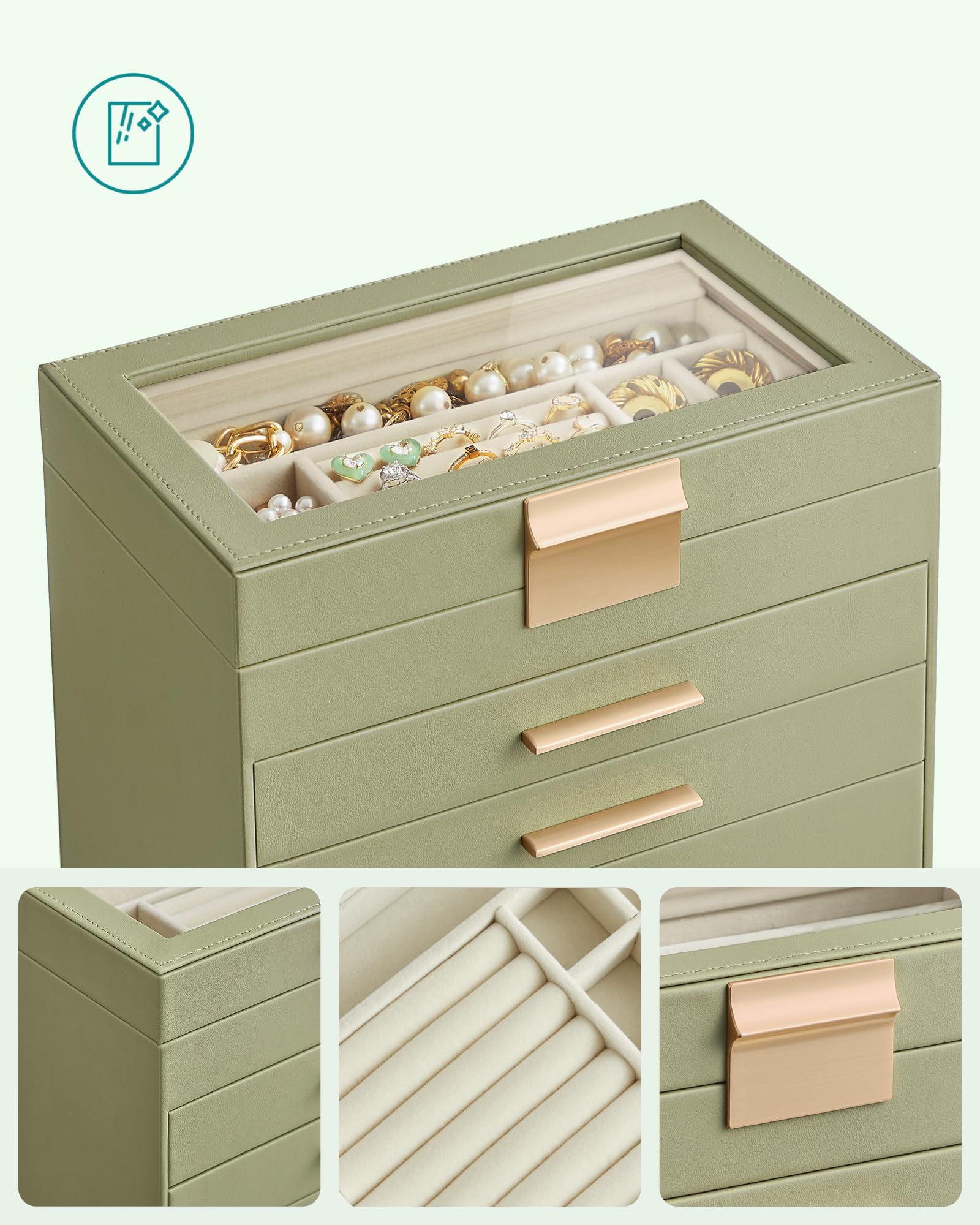 Songmics JBC161C02 portagioie 4 livelli vetro verde oro