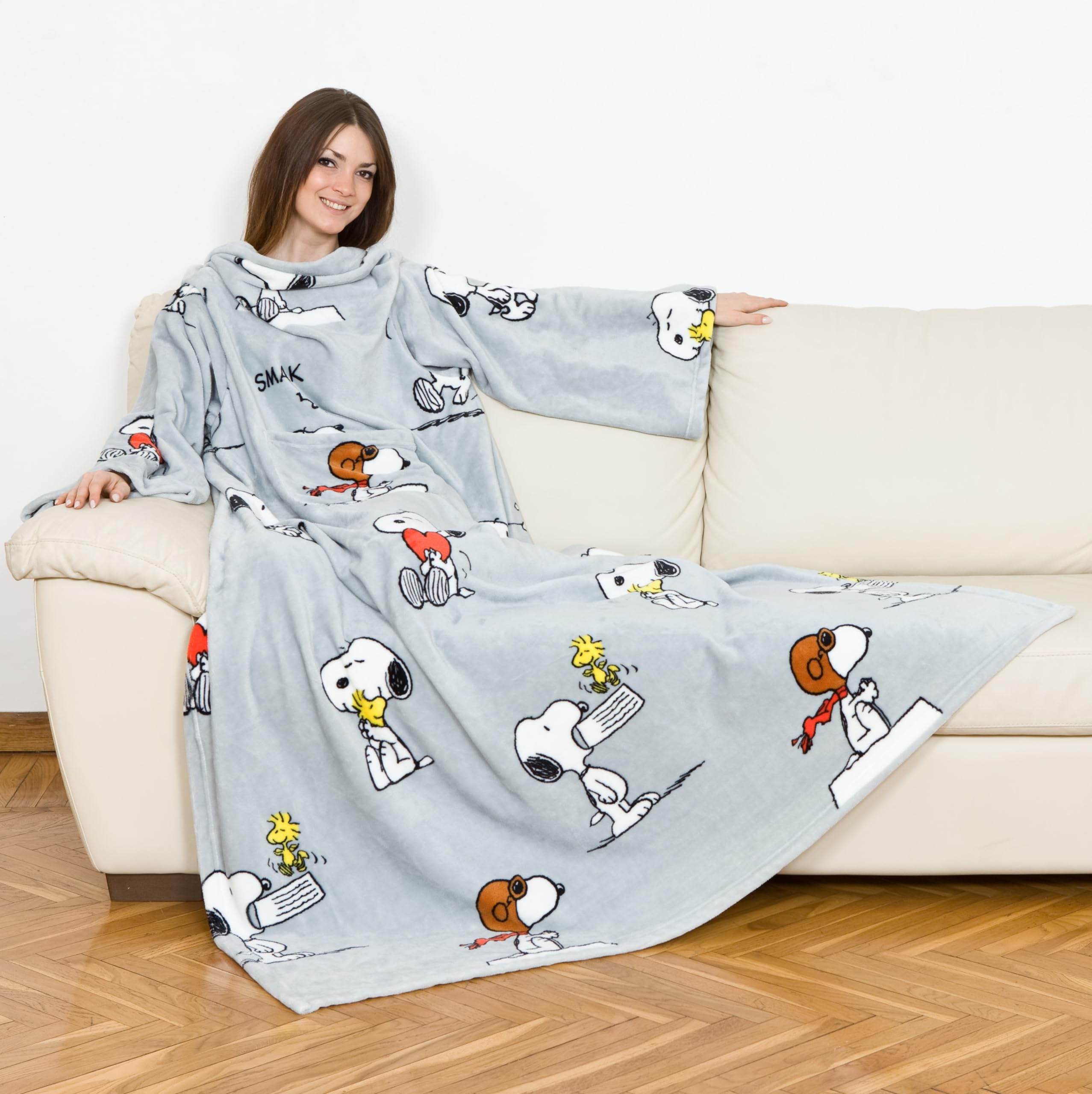 Kanguru Coperta con Maniche Snoopy Grigia 140x180 cm