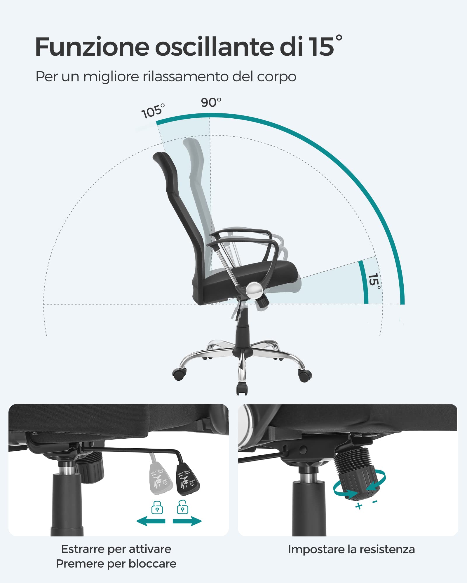 Songmics sedia da ufficio ergonomica nera 120 kg traspirante