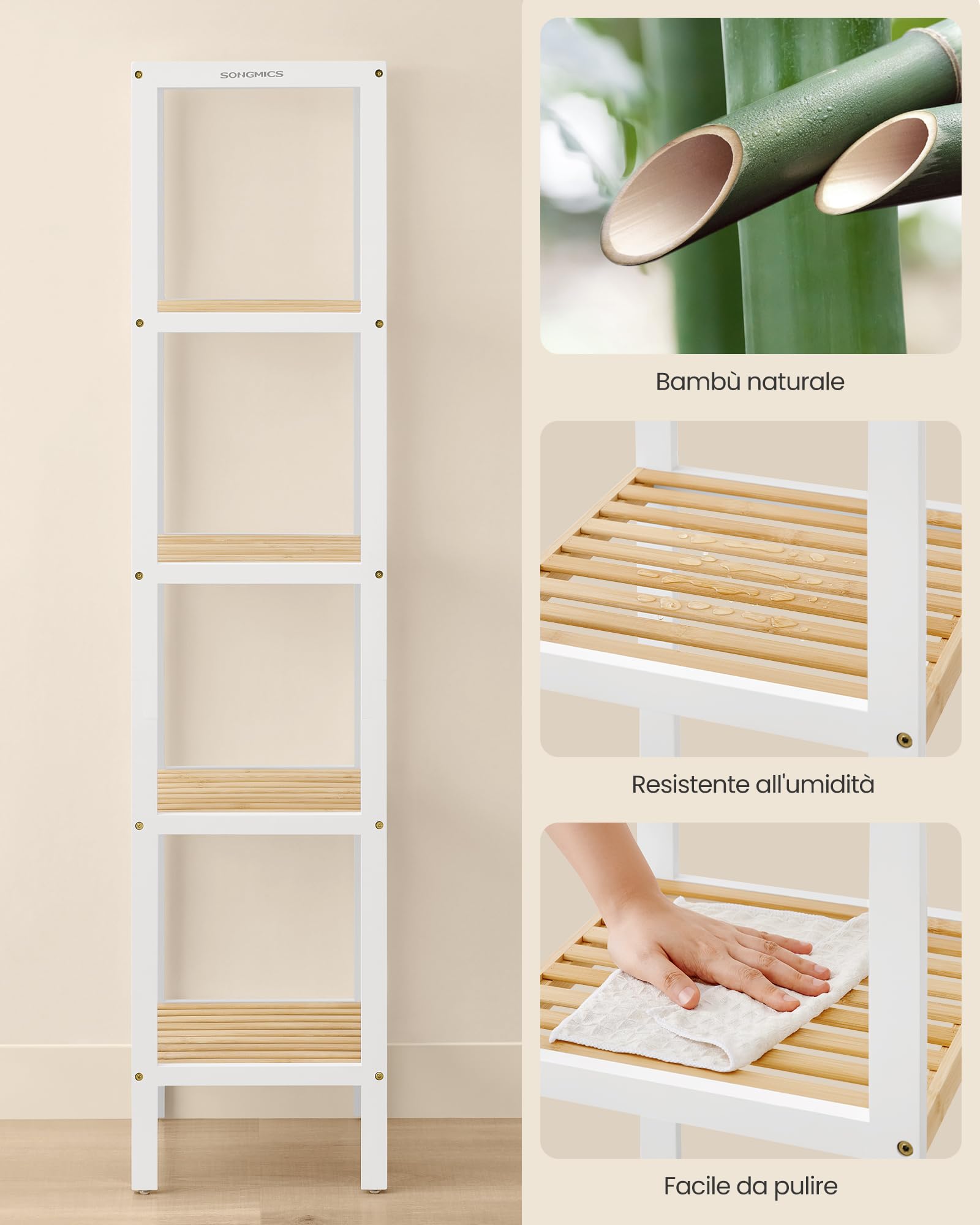 Songmics BCB055N01 scaffale bambù 5 ripiani 33x33x146 cm