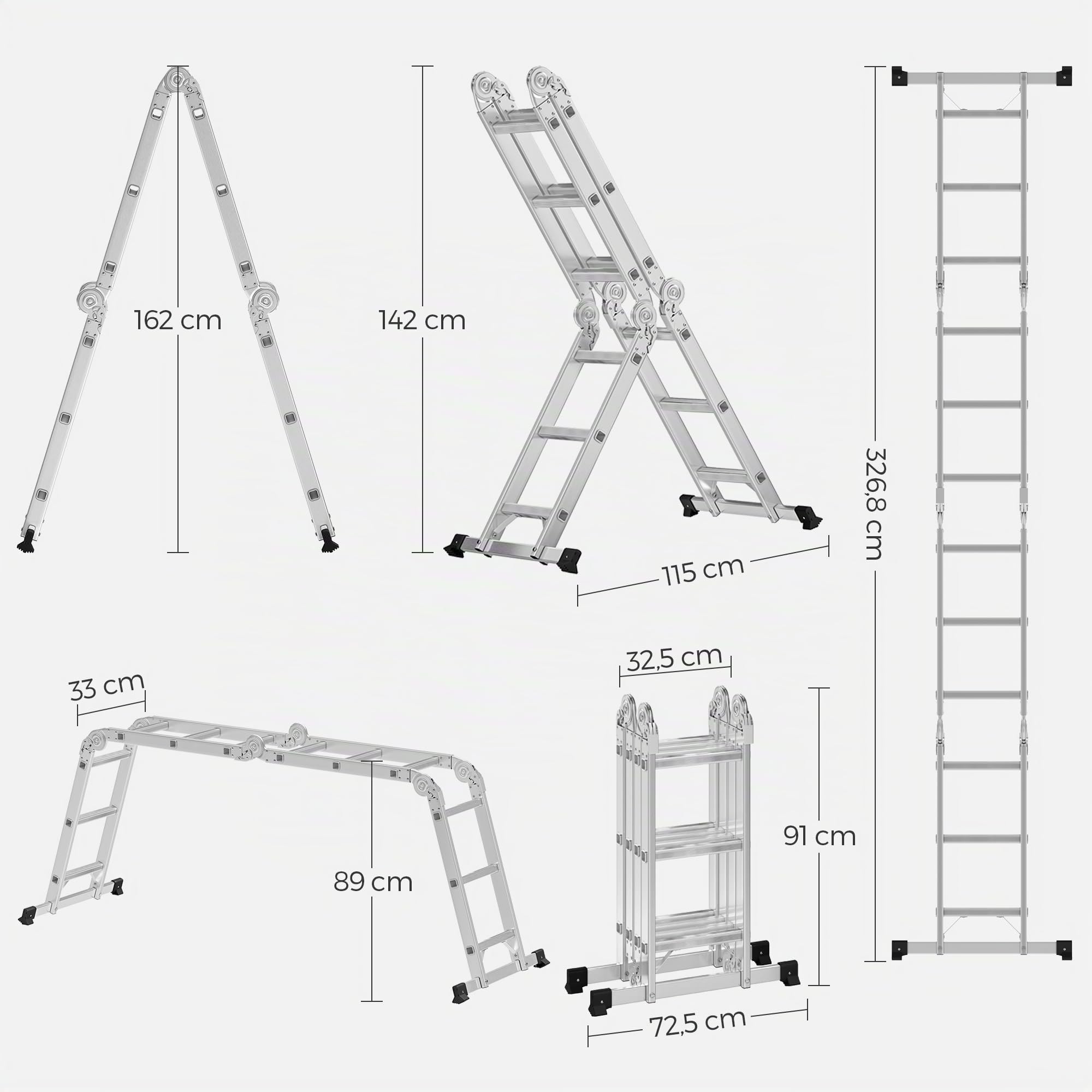 Songmics GLT36M scala multifunzione alluminio 12 gradini