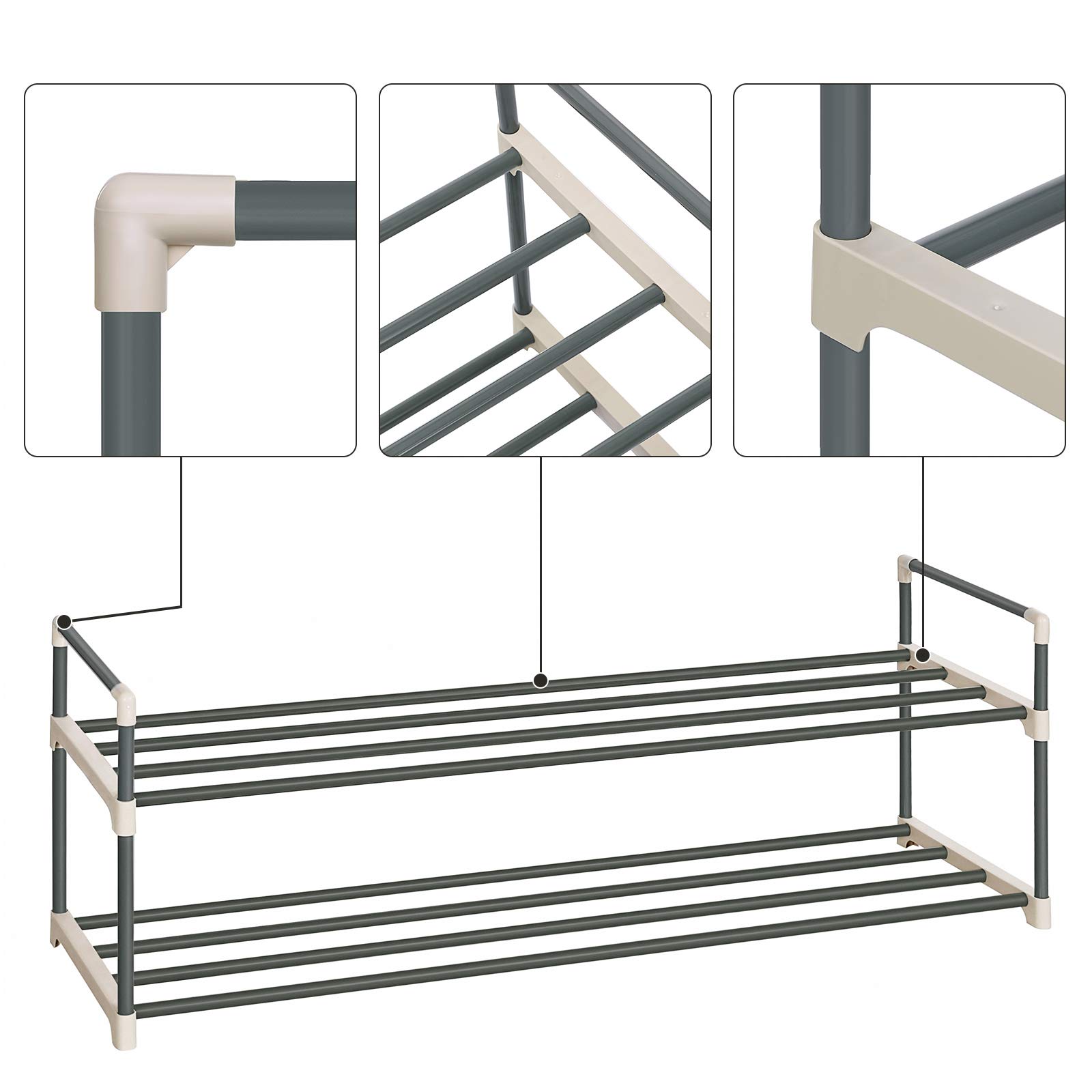 Songmics LSA12GY scarpiera 2 ripiani grigia 92x30x33 cm