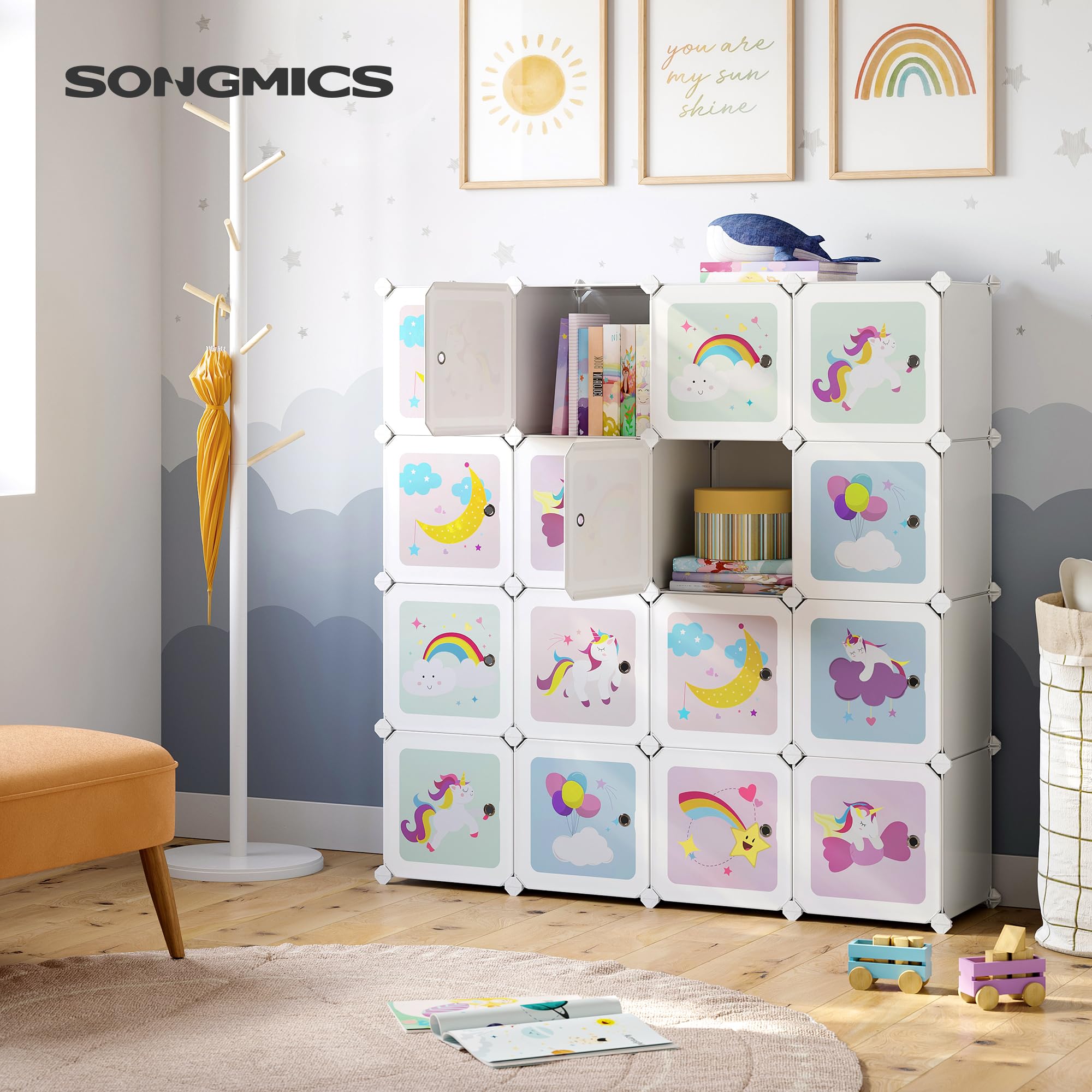Songmics LPC906W01 armadio 16 cubi bianco con ante cameretta