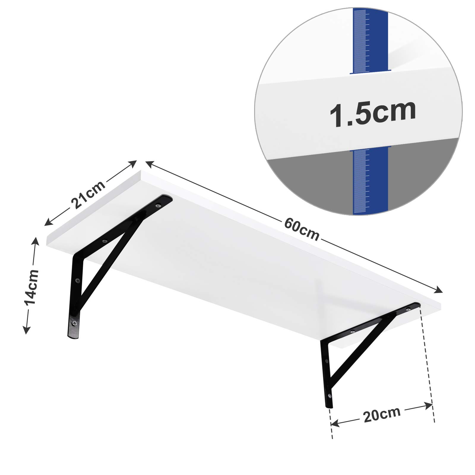 Songmics LWS02WB mensole parete bianche 60 cm 2 pezzi