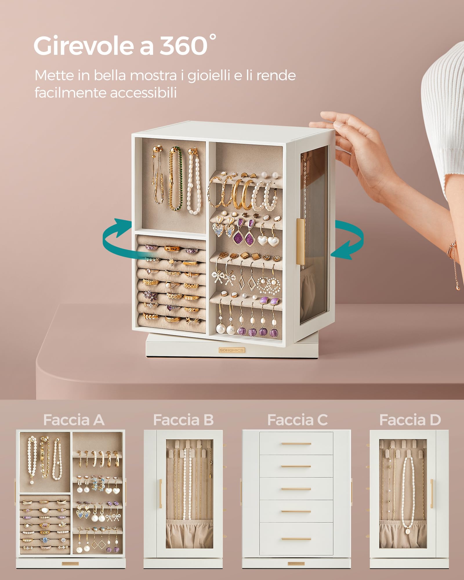 Songmics Gisella JBC170W01 portagioie girevole bianco nuvola