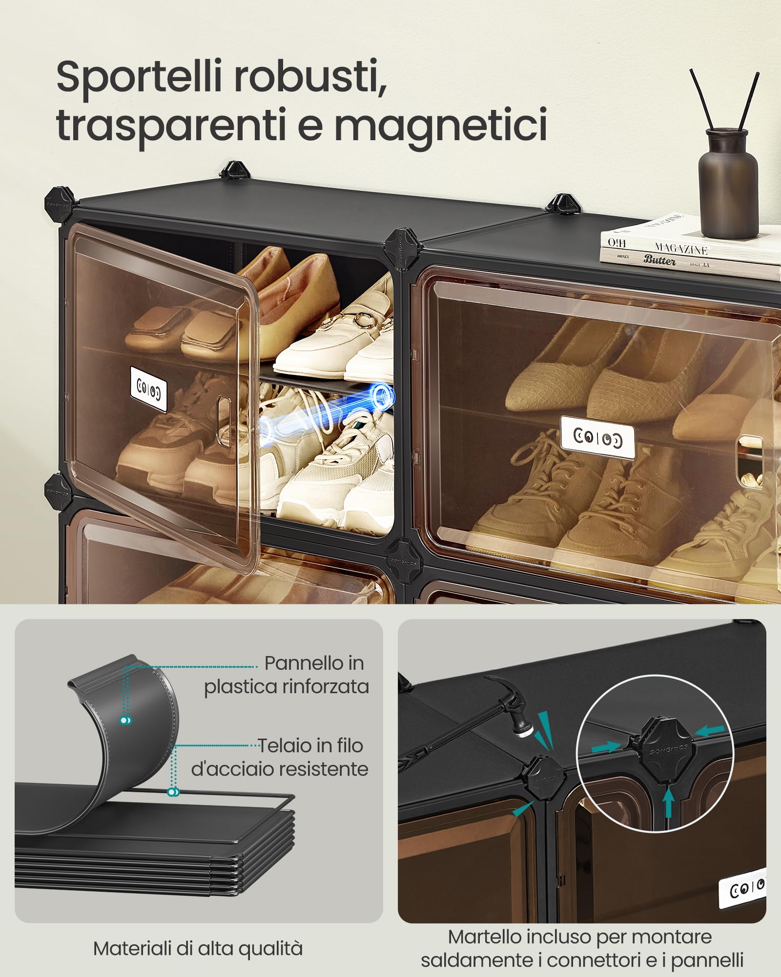 Songmics LPC054BH01 Scarpiera 8 Scomparti 32 Paia Nero