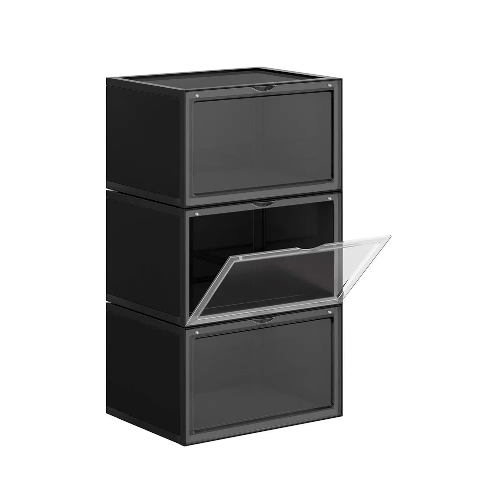 SONGMICS LSP03CB Scatole Portascarpe Nero 3 Pezzi impilabili