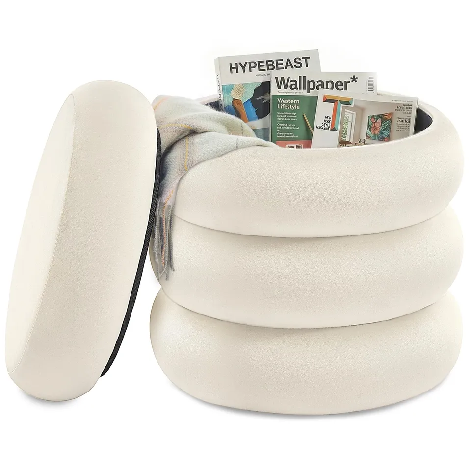 Songmics LOM018LH01 Pouf Contenitore Velluto Bianco Crema 43 cm