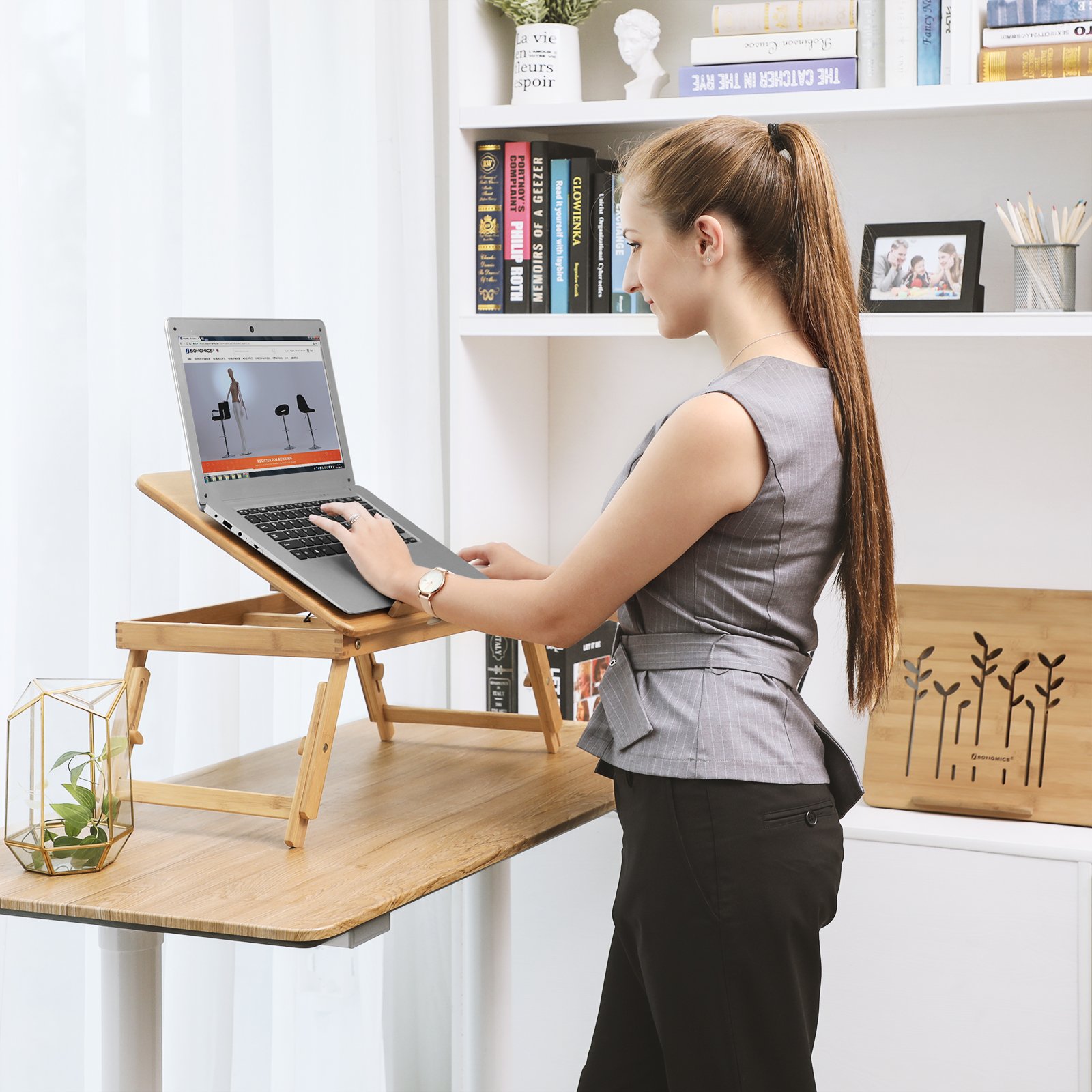 Songmics LLD002 Tavolino Laptop Bambù Pieghevole 55x35 cm