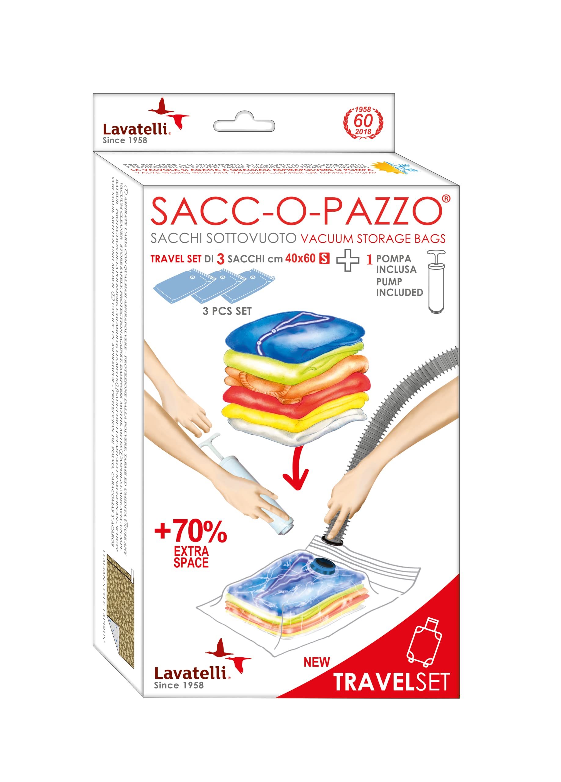 Lavatelli Sacchetti Sottovuoto 40x60 cm S 3 Pezzi Viaggio